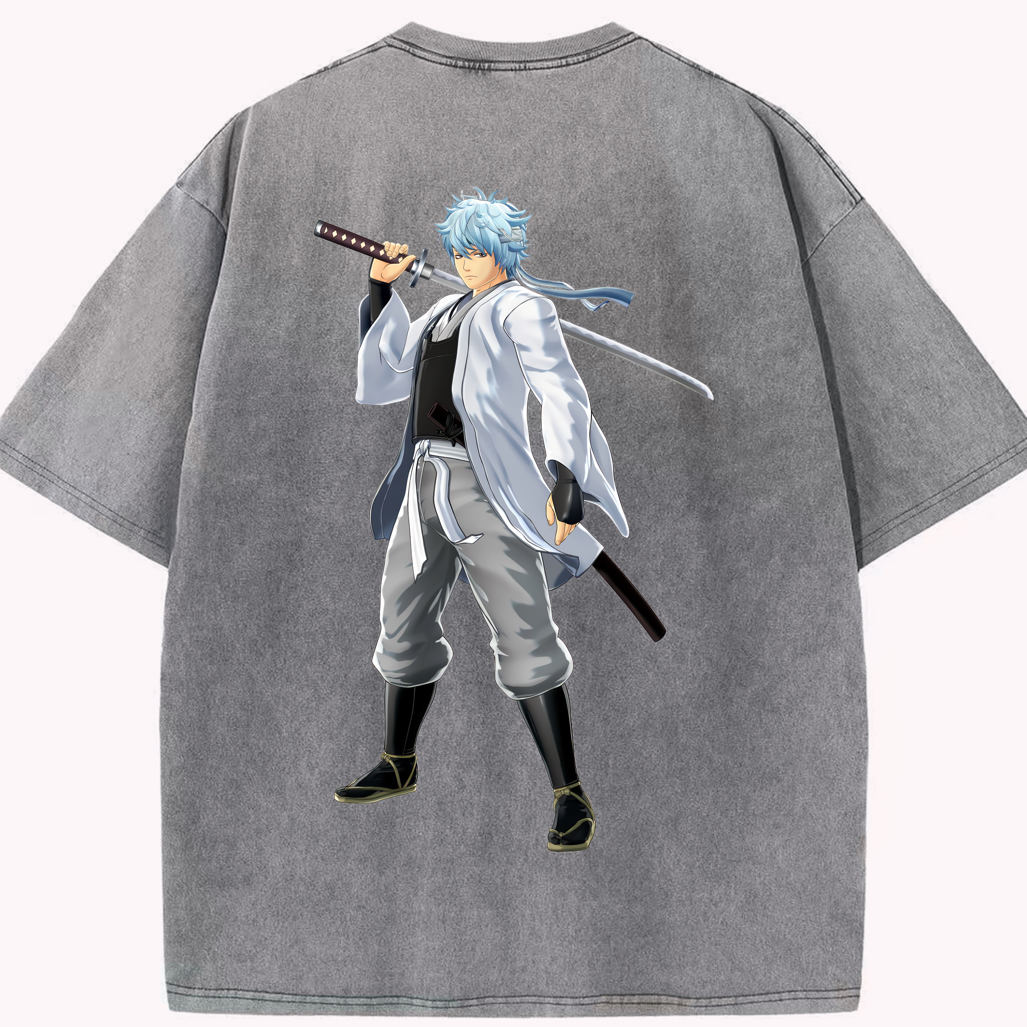 （画像用） ぎんたま 坂田銀時（さかたぎんとき） 神楽 志村新八（しむら しんぱち） GINTAMA Sakata Gintoki Kagura Shimura Shinpachi 綿100% ヴィンテージ風 半袖Tシャツ（背面プリント）