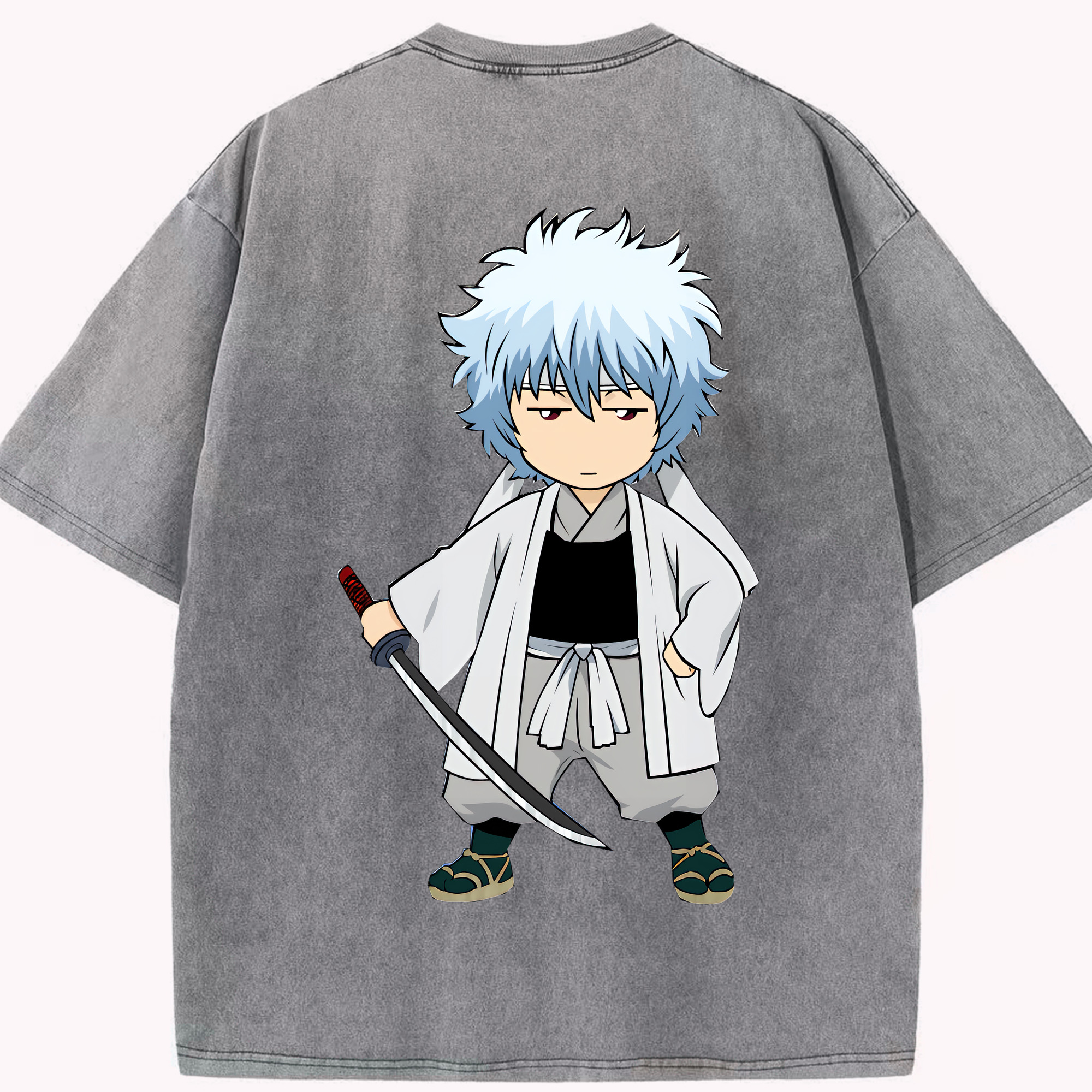（画像用） ぎんたま 坂田銀時（さかたぎんとき） 神楽 志村新八（しむら しんぱち） GINTAMA Sakata Gintoki Kagura Shimura Shinpachi 綿100% ヴィンテージ風 半袖Tシャツ（背面プリント）