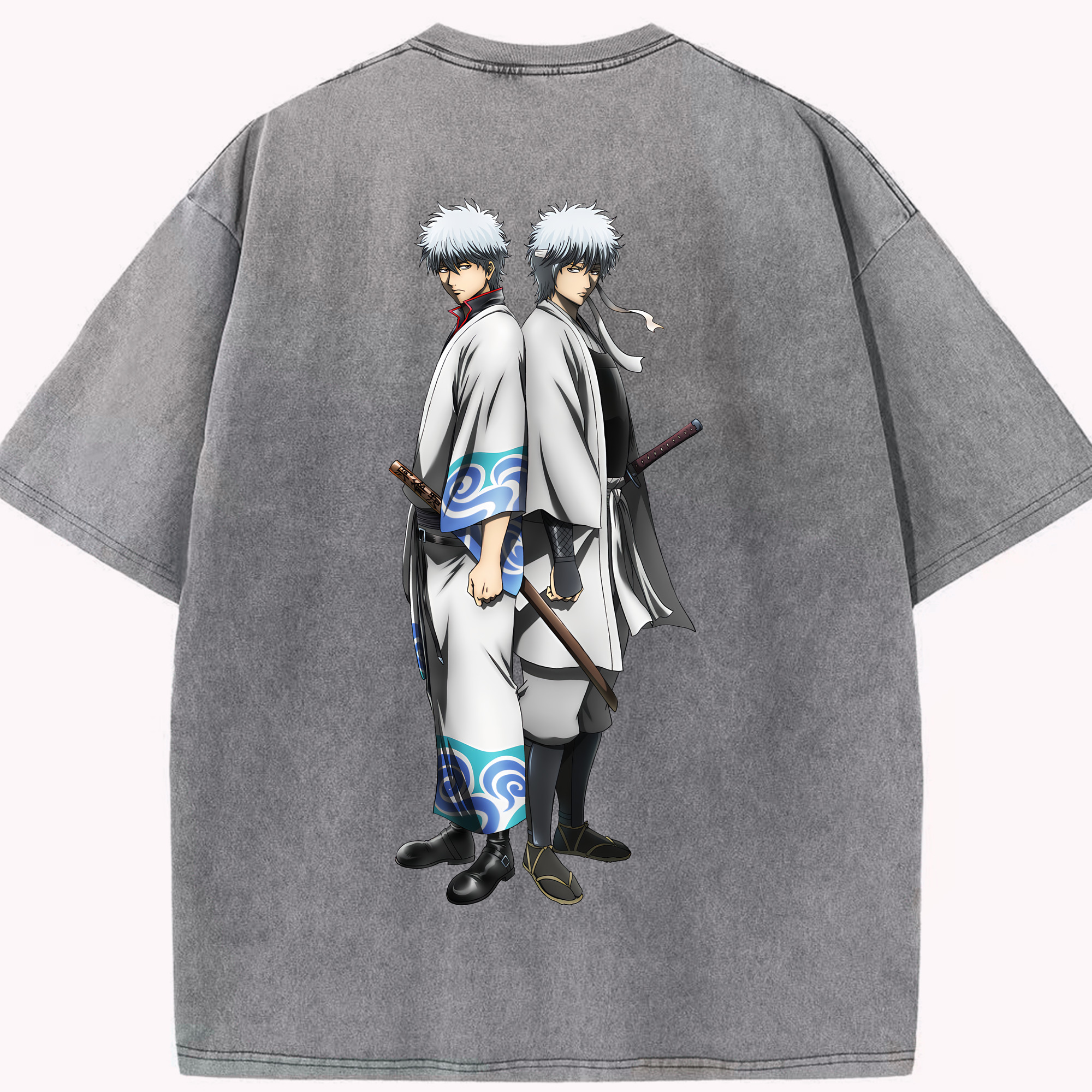 （画像用） ぎんたま 坂田銀時（さかたぎんとき） 神楽 志村新八（しむら しんぱち） GINTAMA Sakata Gintoki Kagura Shimura Shinpachi 綿100% ヴィンテージ風 半袖Tシャツ（背面プリント）