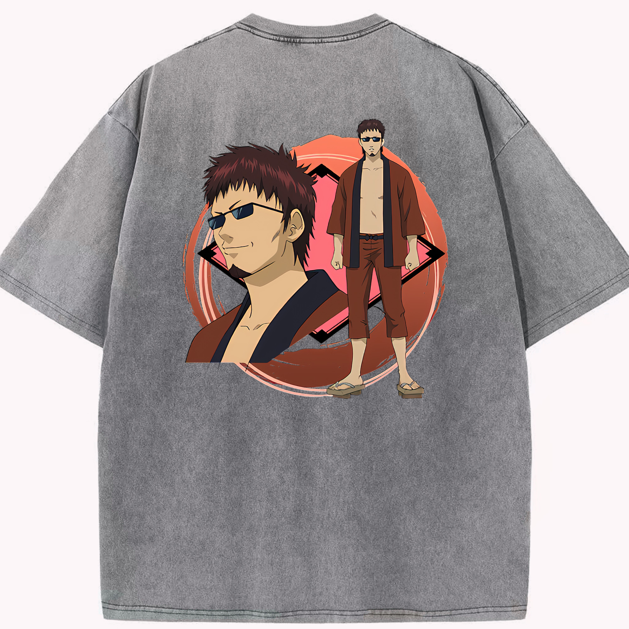 （画像用） ぎんたま 坂田銀時（さかたぎんとき） 神楽 志村新八（しむら しんぱち） GINTAMA Sakata Gintoki Kagura Shimura Shinpachi 綿100% ヴィンテージ風 半袖Tシャツ（背面プリント）
