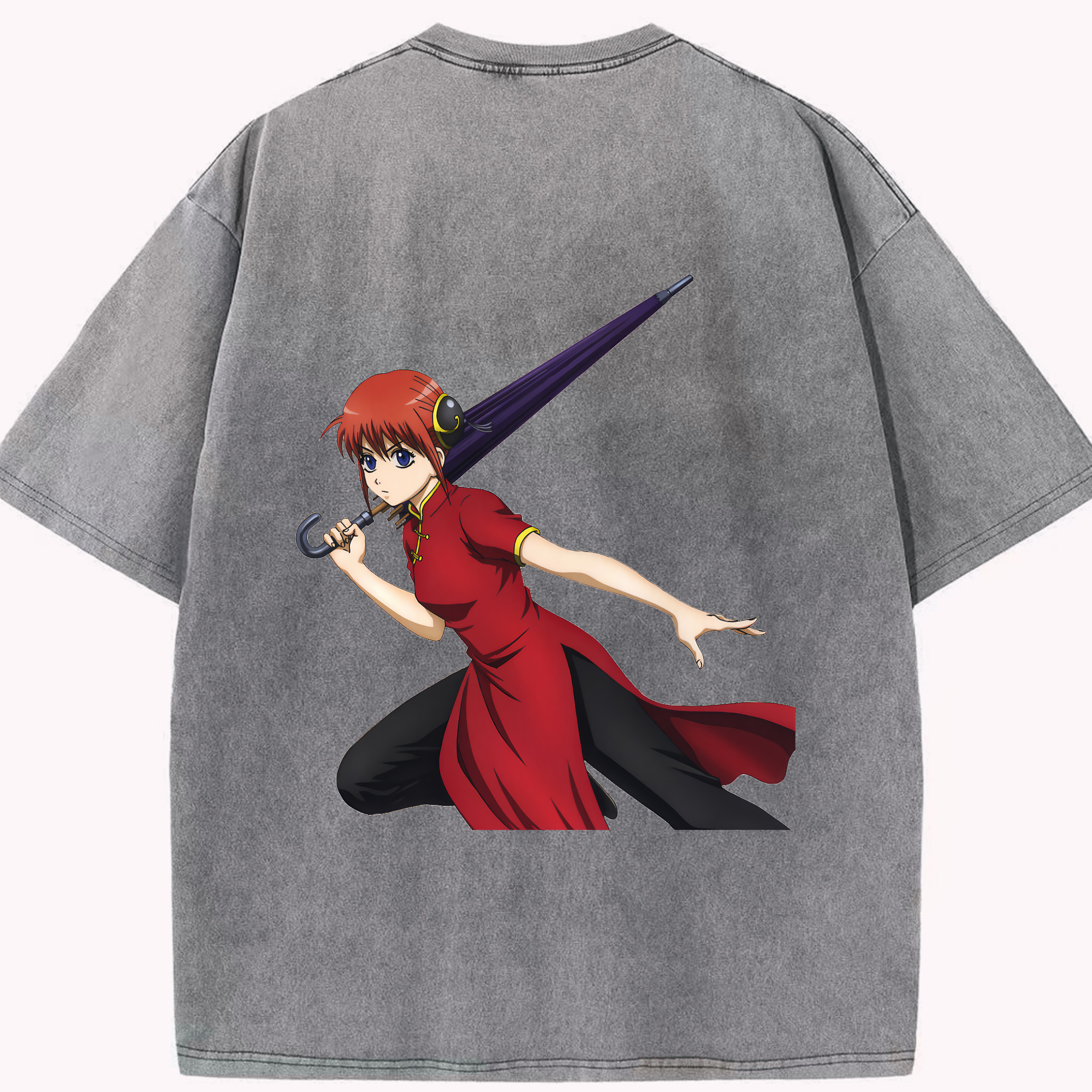 （画像用） ぎんたま 坂田銀時（さかたぎんとき） 神楽 志村新八（しむら しんぱち） GINTAMA Sakata Gintoki Kagura Shimura Shinpachi 綿100% ヴィンテージ風 半袖Tシャツ（背面プリント）