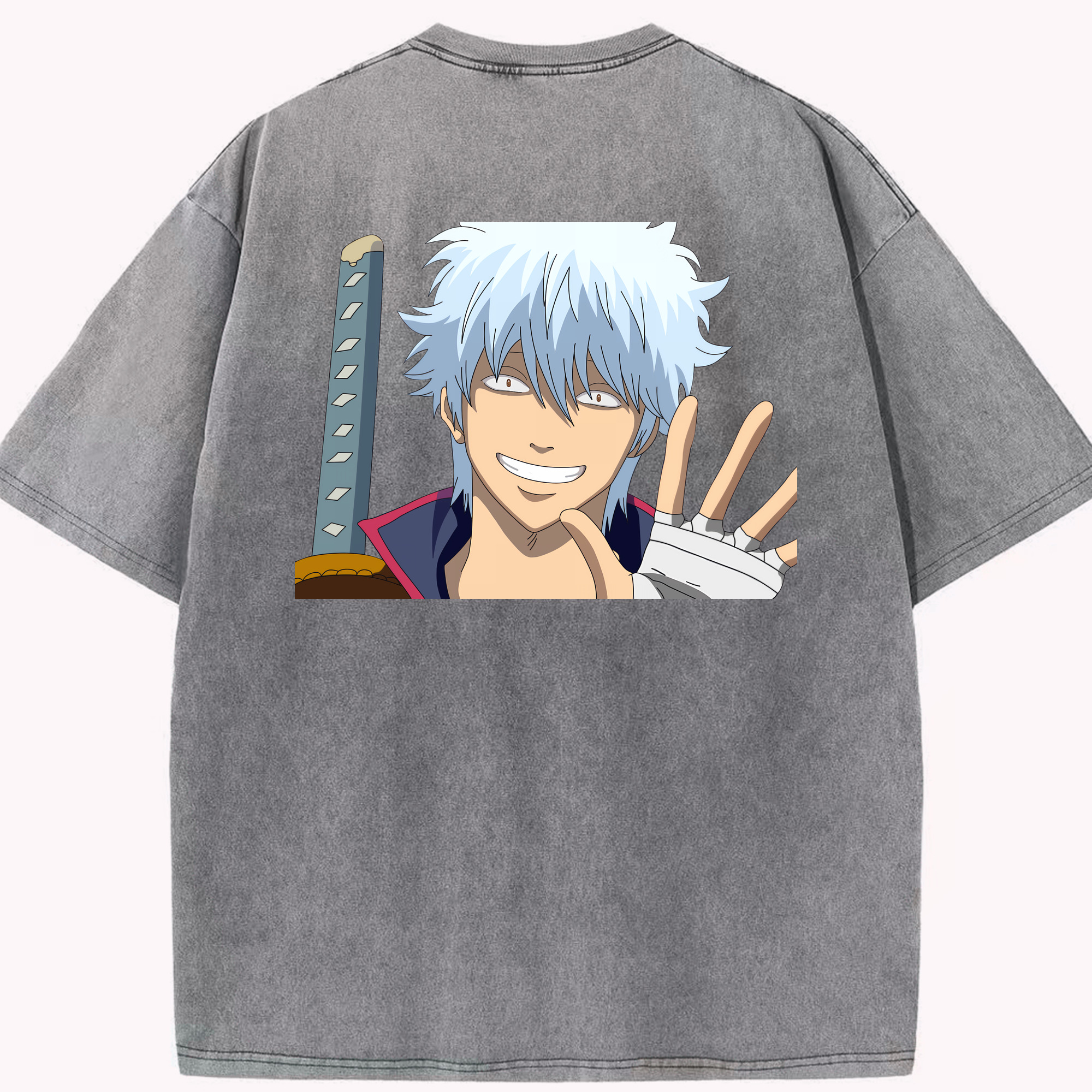 （画像用） ぎんたま 坂田銀時（さかたぎんとき） 神楽 志村新八（しむら しんぱち） GINTAMA Sakata Gintoki Kagura Shimura Shinpachi 綿100% ヴィンテージ風 半袖Tシャツ（背面プリント）