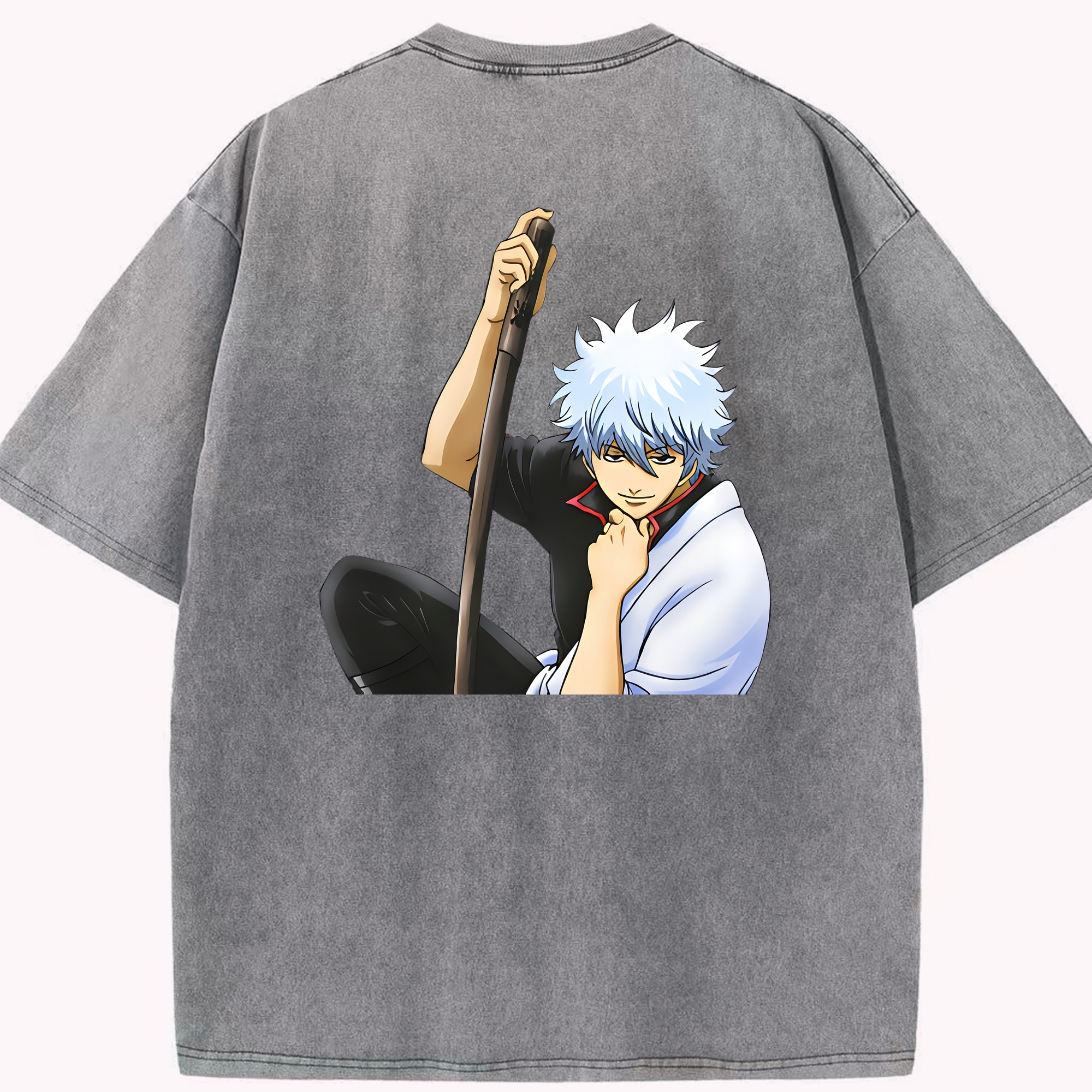 （画像用） ぎんたま 坂田銀時（さかたぎんとき） 神楽 志村新八（しむら しんぱち） GINTAMA Sakata Gintoki Kagura Shimura Shinpachi 綿100% ヴィンテージ風 半袖Tシャツ（背面プリント）