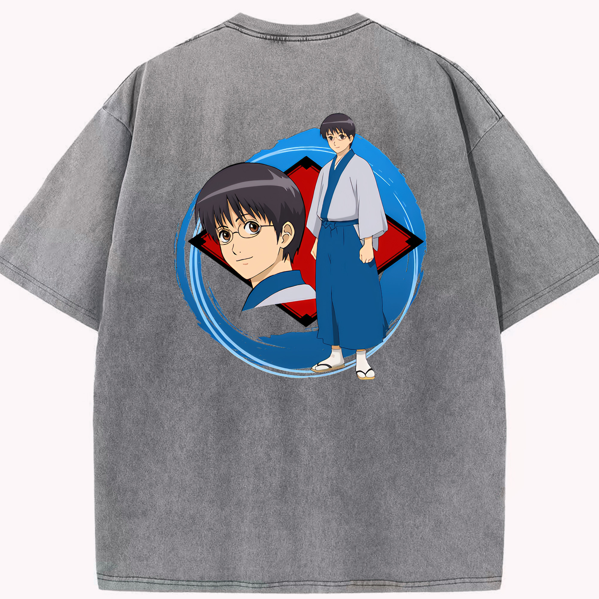 （画像用） ぎんたま 坂田銀時（さかたぎんとき） 神楽 志村新八（しむら しんぱち） GINTAMA Sakata Gintoki Kagura Shimura Shinpachi 綿100% ヴィンテージ風 半袖Tシャツ（背面プリント）