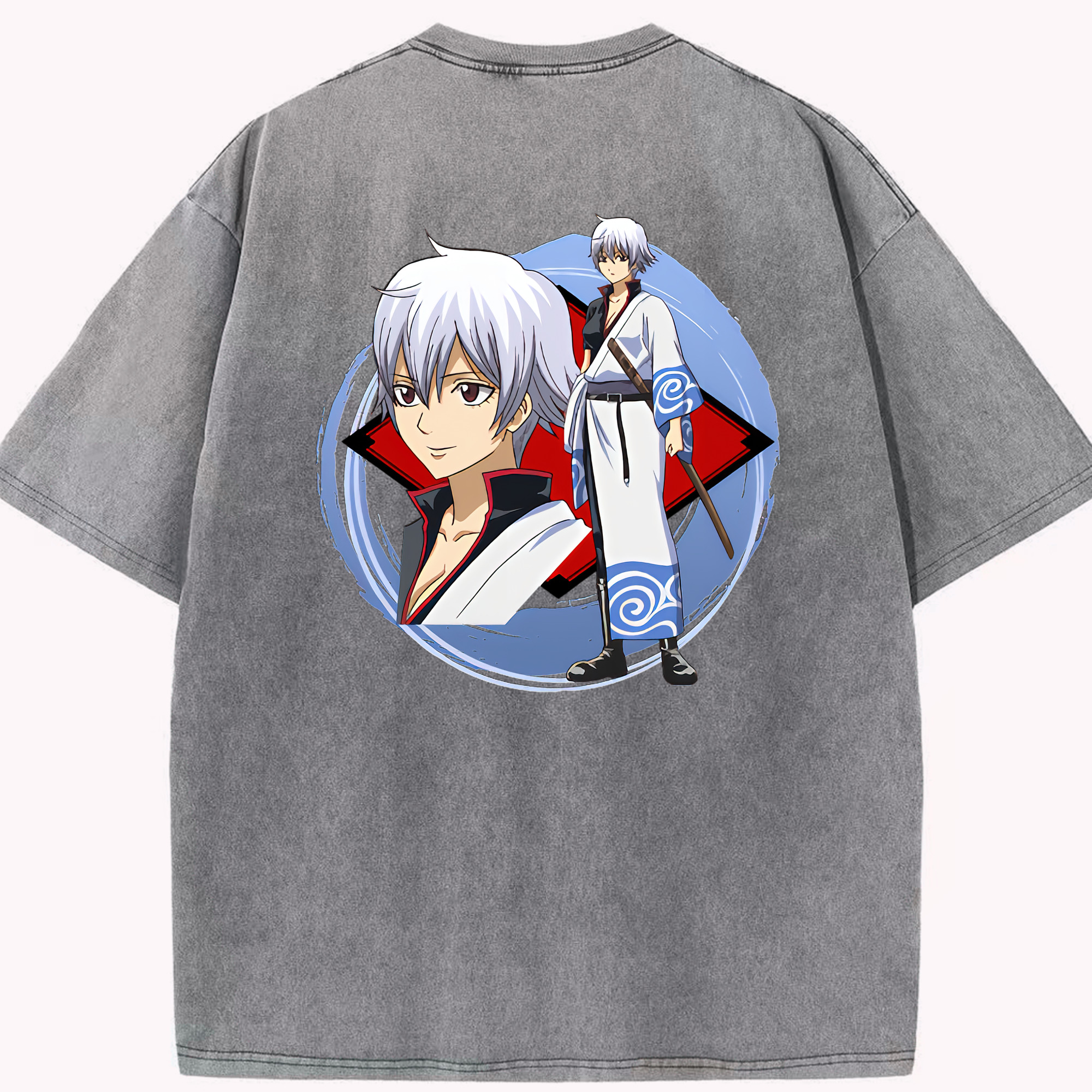 （画像用） ぎんたま 坂田銀時（さかたぎんとき） 神楽 志村新八（しむら しんぱち） GINTAMA Sakata Gintoki Kagura Shimura Shinpachi 綿100% ヴィンテージ風 半袖Tシャツ（背面プリント）