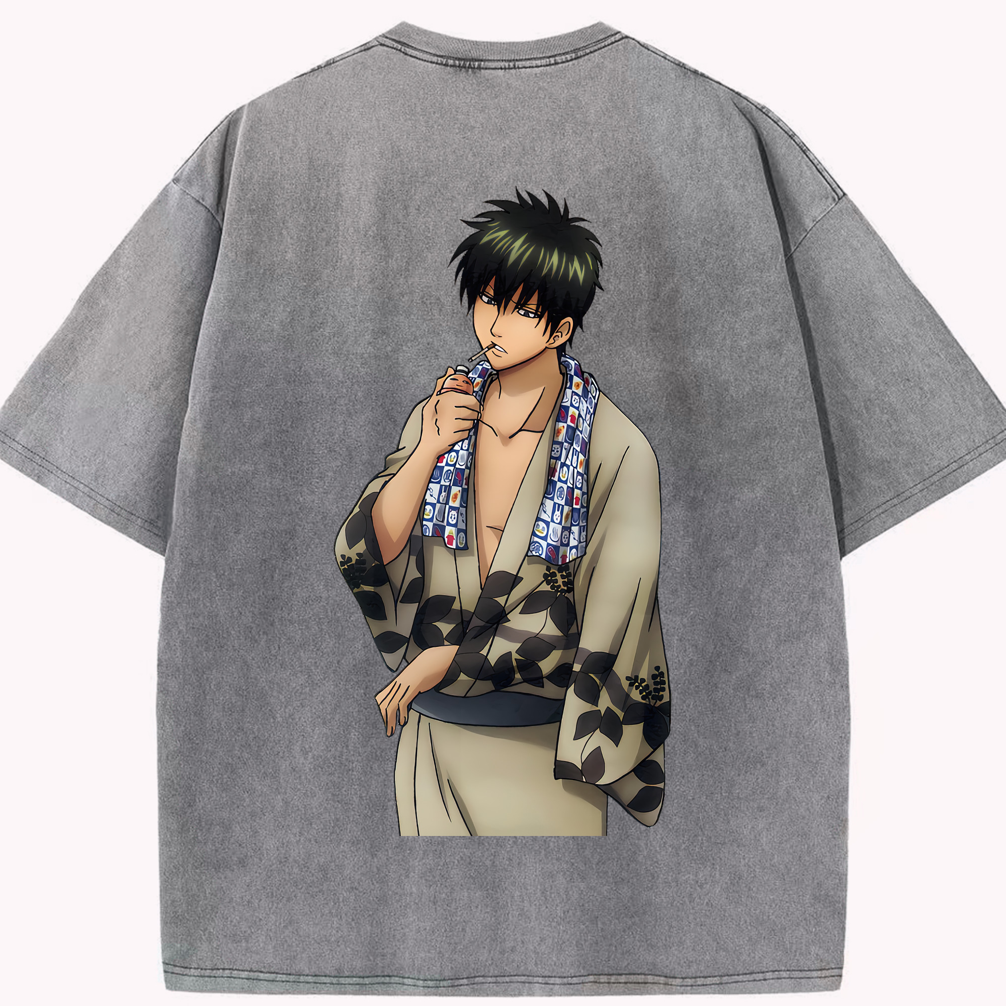 （画像用） ぎんたま 坂田銀時（さかたぎんとき） 神楽 志村新八（しむら しんぱち） GINTAMA Sakata Gintoki Kagura Shimura Shinpachi 綿100% ヴィンテージ風 半袖Tシャツ（背面プリント）