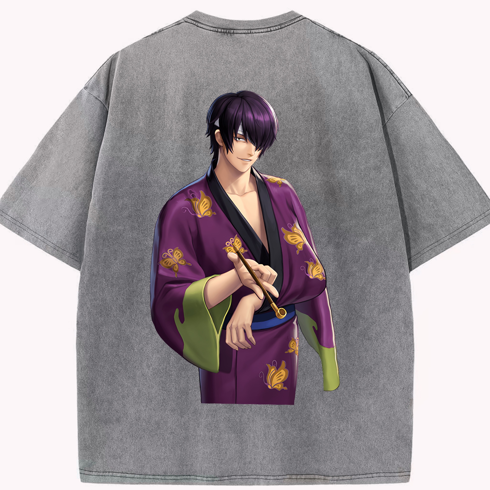 （画像用） ぎんたま 坂田銀時（さかたぎんとき） 神楽 志村新八（しむら しんぱち） GINTAMA Sakata Gintoki Kagura Shimura Shinpachi 綿100% ヴィンテージ風 半袖Tシャツ（背面プリント）