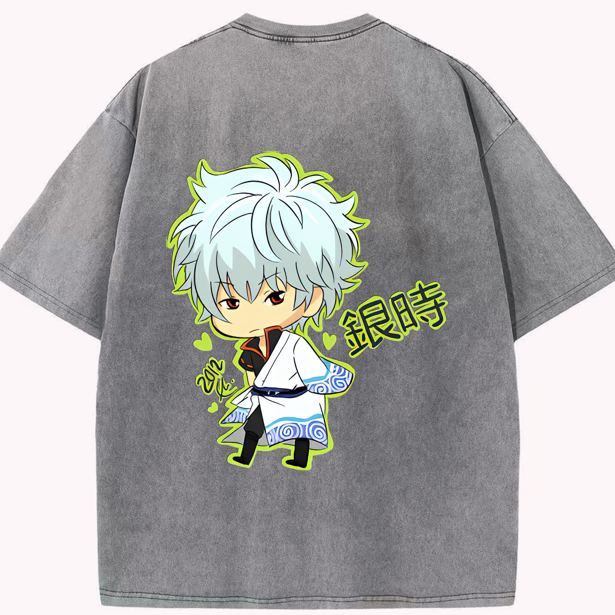 （画像用） ぎんたま 坂田銀時（さかたぎんとき） 神楽 志村新八（しむら しんぱち） GINTAMA Sakata Gintoki Kagura Shimura Shinpachi 綿100% ヴィンテージ風 半袖Tシャツ（背面プリント）