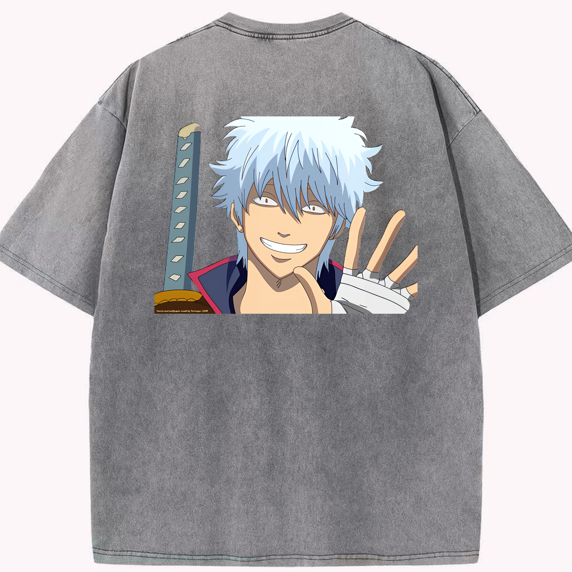（画像用） ぎんたま 坂田銀時（さかたぎんとき） 神楽 志村新八（しむら しんぱち） GINTAMA Sakata Gintoki Kagura Shimura Shinpachi 綿100% ヴィンテージ風 半袖Tシャツ（背面プリント）