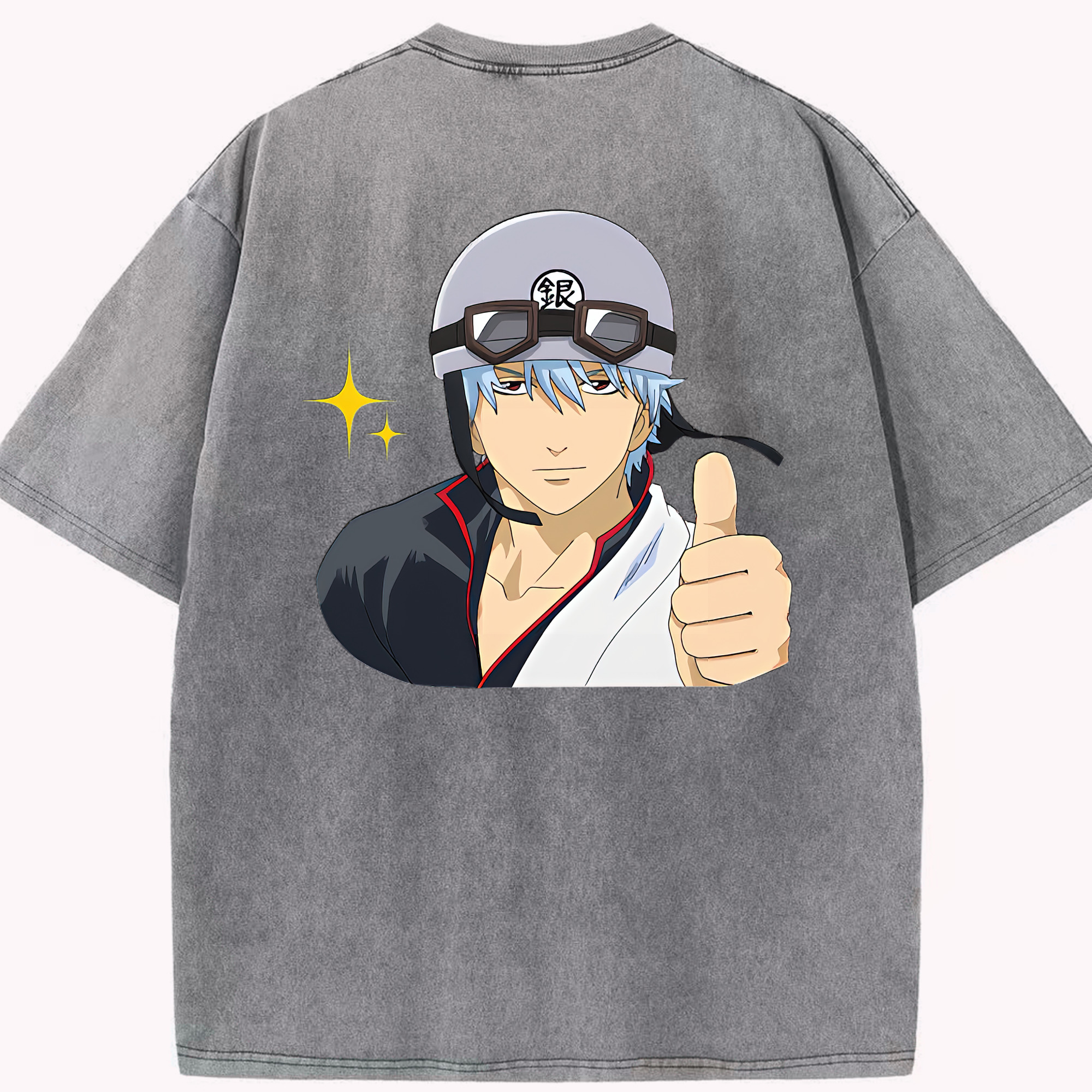 （画像用） ぎんたま 坂田銀時（さかたぎんとき） 神楽 志村新八（しむら しんぱち） GINTAMA Sakata Gintoki Kagura Shimura Shinpachi 綿100% ヴィンテージ風 半袖Tシャツ（背面プリント）