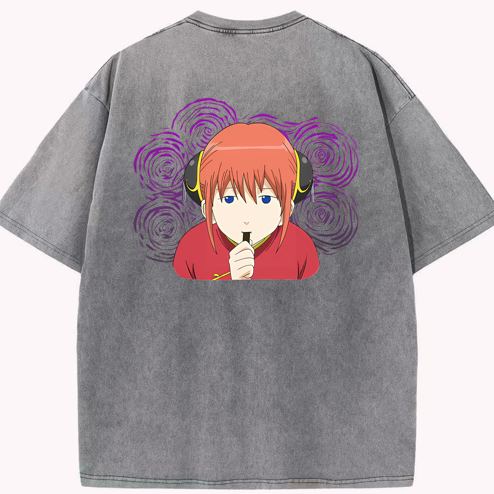 （画像用） ぎんたま 坂田銀時（さかたぎんとき） 神楽 志村新八（しむら しんぱち） GINTAMA Sakata Gintoki Kagura Shimura Shinpachi 綿100% ヴィンテージ風 半袖Tシャツ（背面プリント）