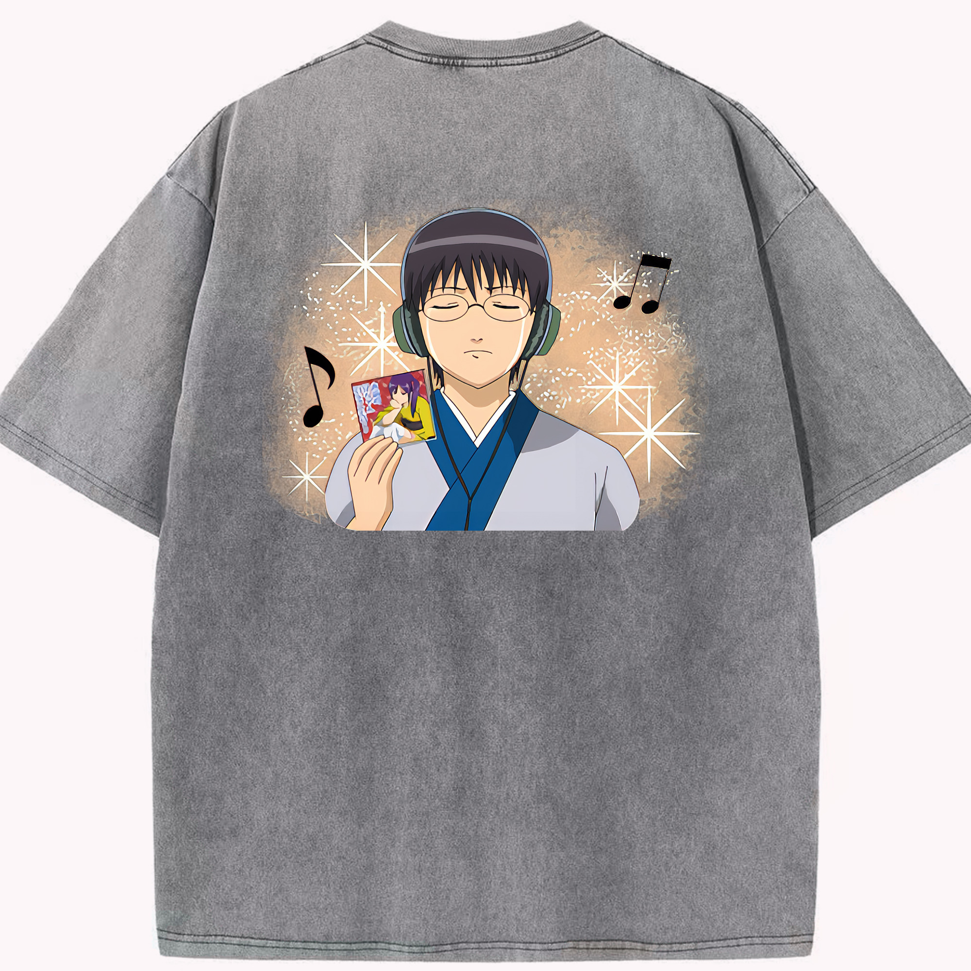 （画像用） ぎんたま 坂田銀時（さかたぎんとき） 神楽 志村新八（しむら しんぱち） GINTAMA Sakata Gintoki Kagura Shimura Shinpachi 綿100% ヴィンテージ風 半袖Tシャツ（背面プリント）