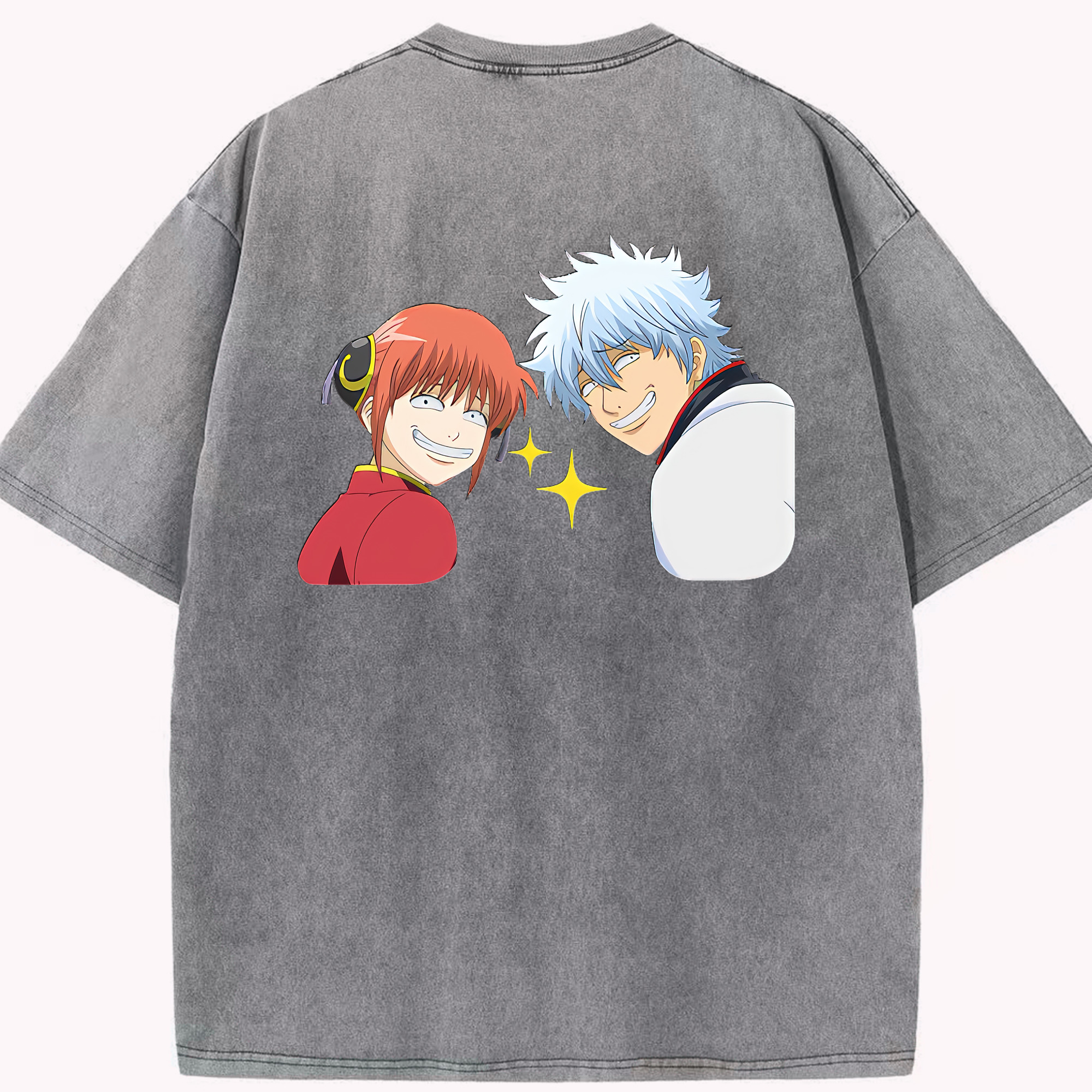 （画像用） ぎんたま 坂田銀時（さかたぎんとき） 神楽 志村新八（しむら しんぱち） GINTAMA Sakata Gintoki Kagura Shimura Shinpachi 綿100% ヴィンテージ風 半袖Tシャツ（背面プリント）