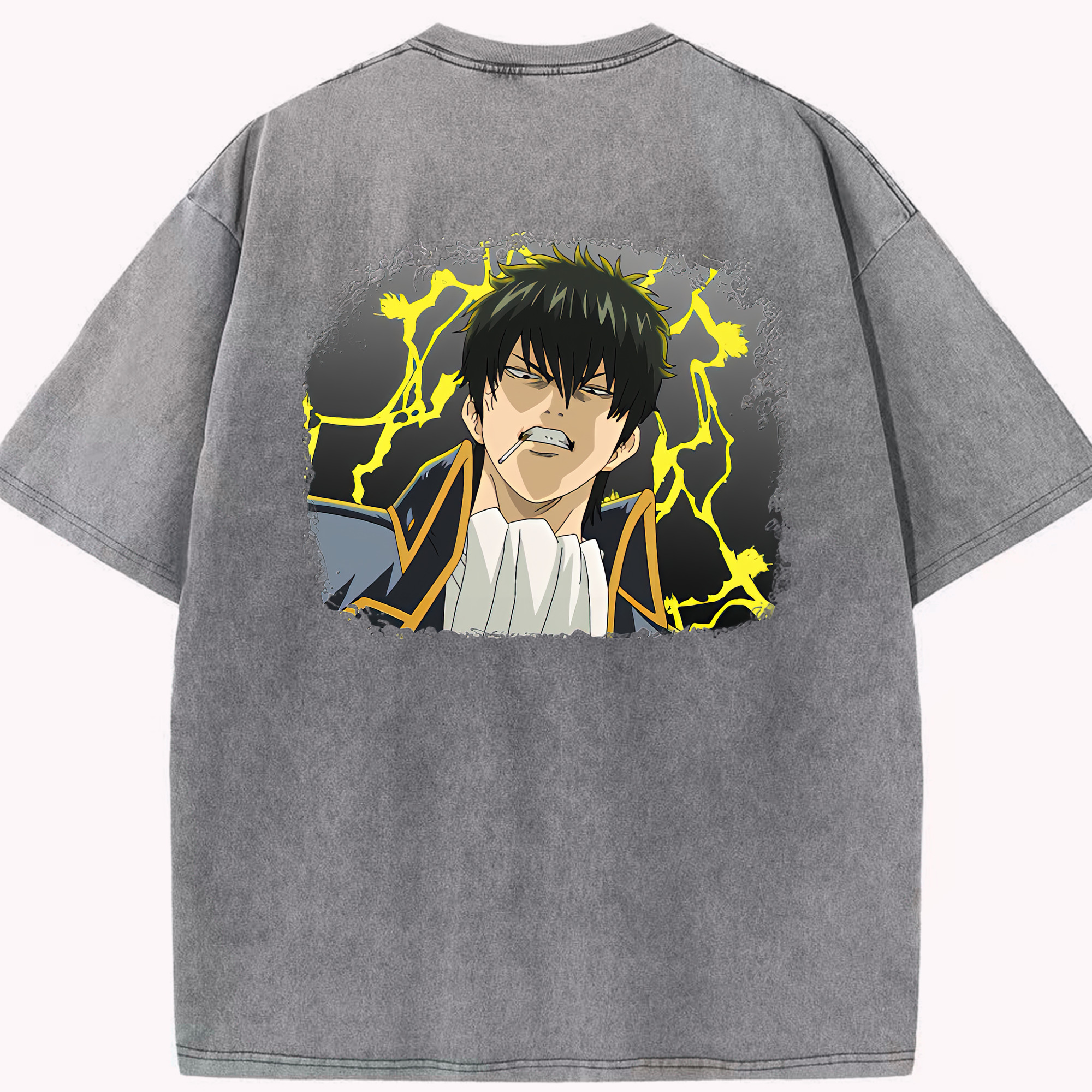 （画像用） ぎんたま 坂田銀時（さかたぎんとき） 神楽 志村新八（しむら しんぱち） GINTAMA Sakata Gintoki Kagura Shimura Shinpachi 綿100% ヴィンテージ風 半袖Tシャツ（背面プリント）
