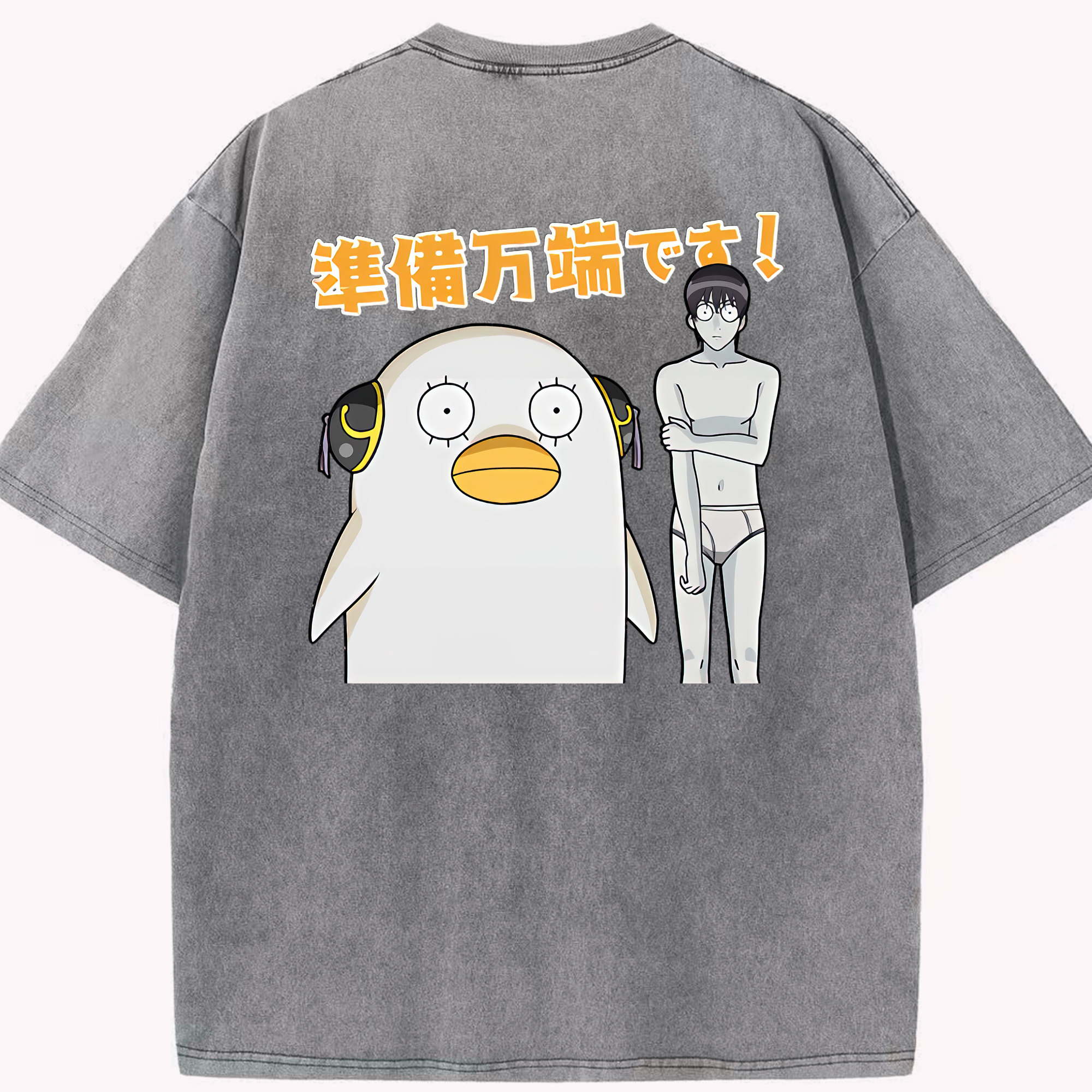 （画像用） ぎんたま 坂田銀時（さかたぎんとき） 神楽 志村新八（しむら しんぱち） GINTAMA Sakata Gintoki Kagura Shimura Shinpachi 綿100% ヴィンテージ風 半袖Tシャツ（背面プリント）