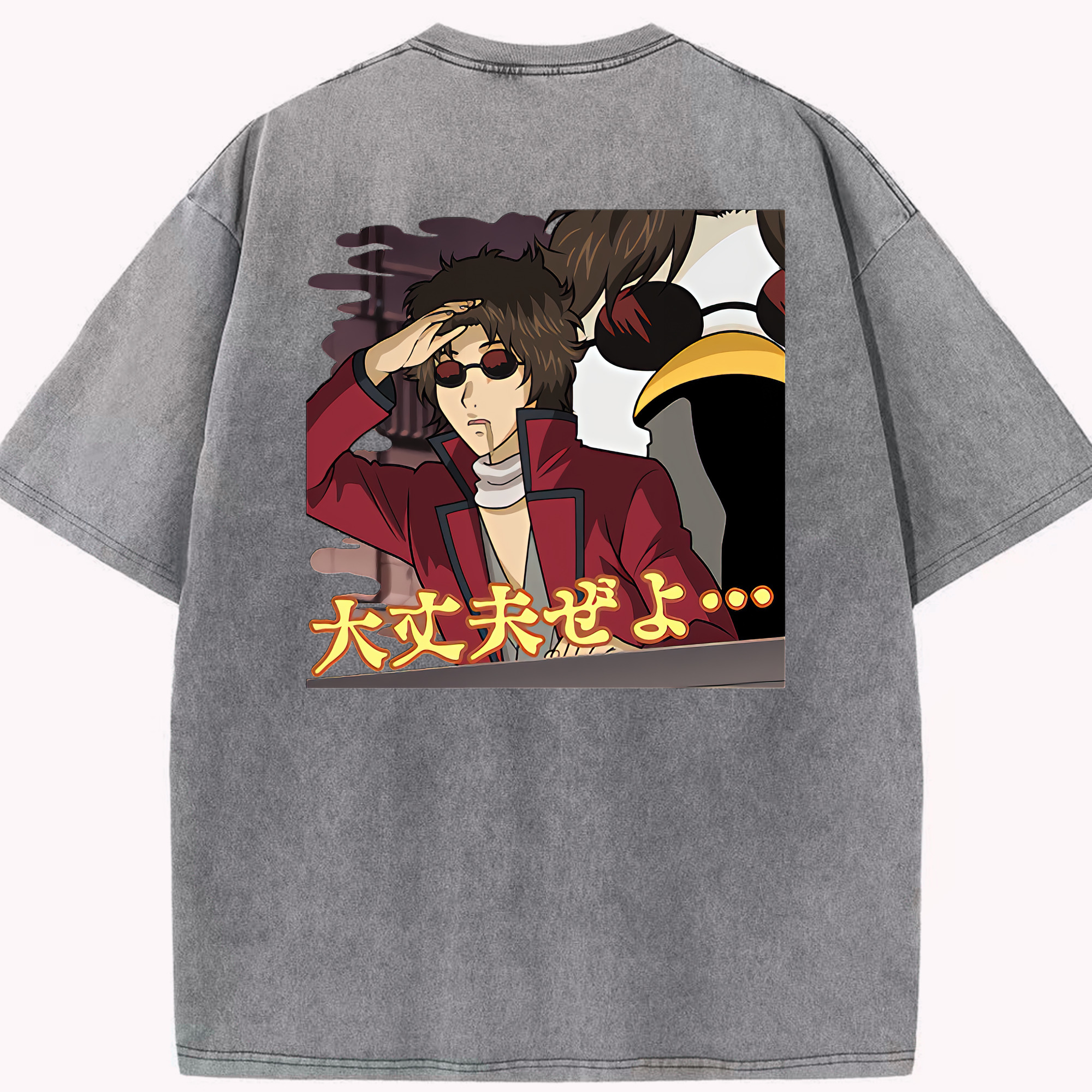 （画像用） ぎんたま 坂田銀時（さかたぎんとき） 神楽 志村新八（しむら しんぱち） GINTAMA Sakata Gintoki Kagura Shimura Shinpachi 綿100% ヴィンテージ風 半袖Tシャツ（背面プリント）