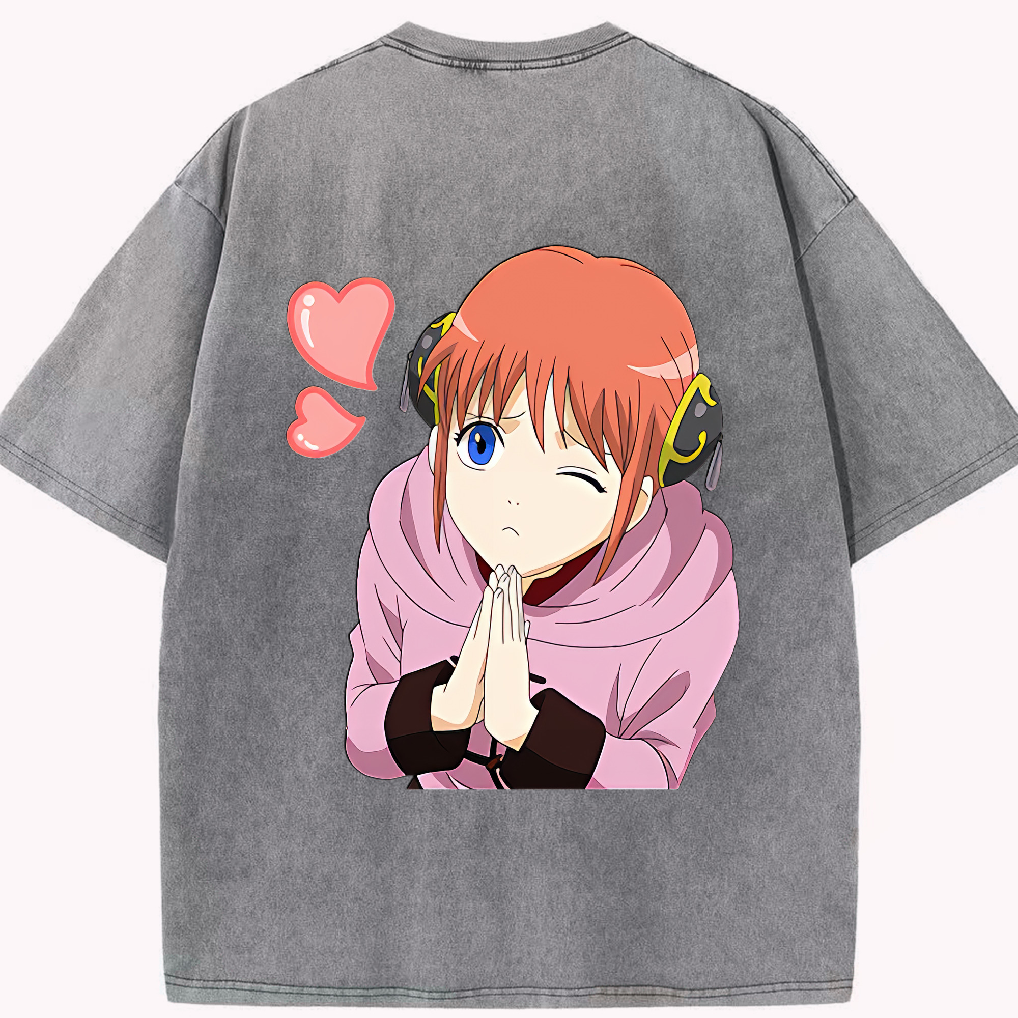 （画像用） ぎんたま 坂田銀時（さかたぎんとき） 神楽 志村新八（しむら しんぱち） GINTAMA Sakata Gintoki Kagura Shimura Shinpachi 綿100% ヴィンテージ風 半袖Tシャツ（背面プリント）