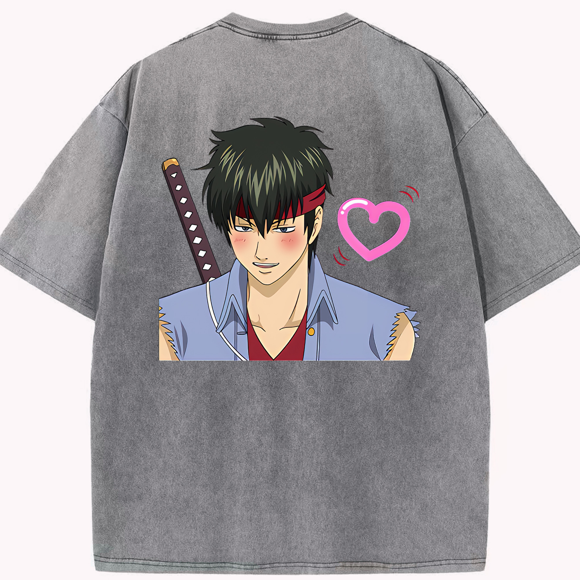 （画像用） ぎんたま 坂田銀時（さかたぎんとき） 神楽 志村新八（しむら しんぱち） GINTAMA Sakata Gintoki Kagura Shimura Shinpachi 綿100% ヴィンテージ風 半袖Tシャツ（背面プリント）
