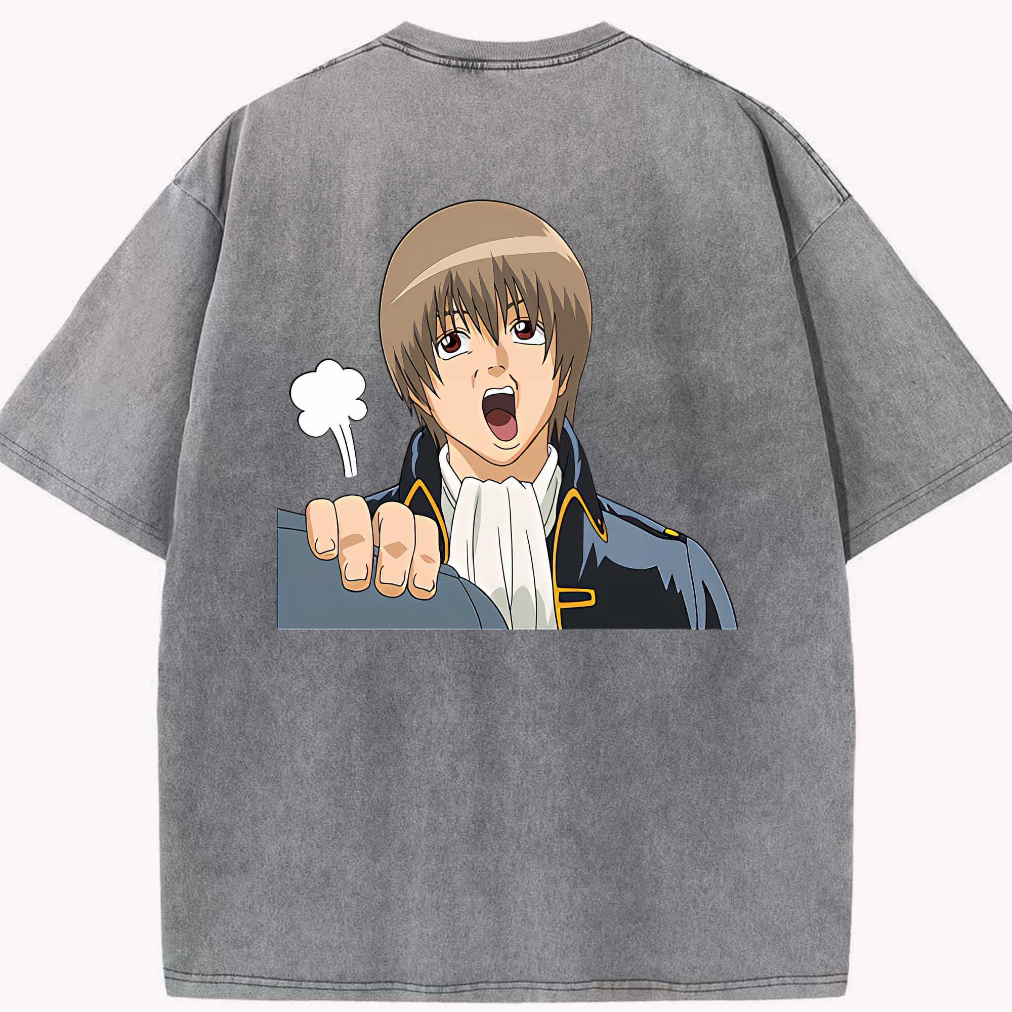 （画像用） ぎんたま 坂田銀時（さかたぎんとき） 神楽 志村新八（しむら しんぱち） GINTAMA Sakata Gintoki Kagura Shimura Shinpachi 綿100% ヴィンテージ風 半袖Tシャツ（背面プリント）