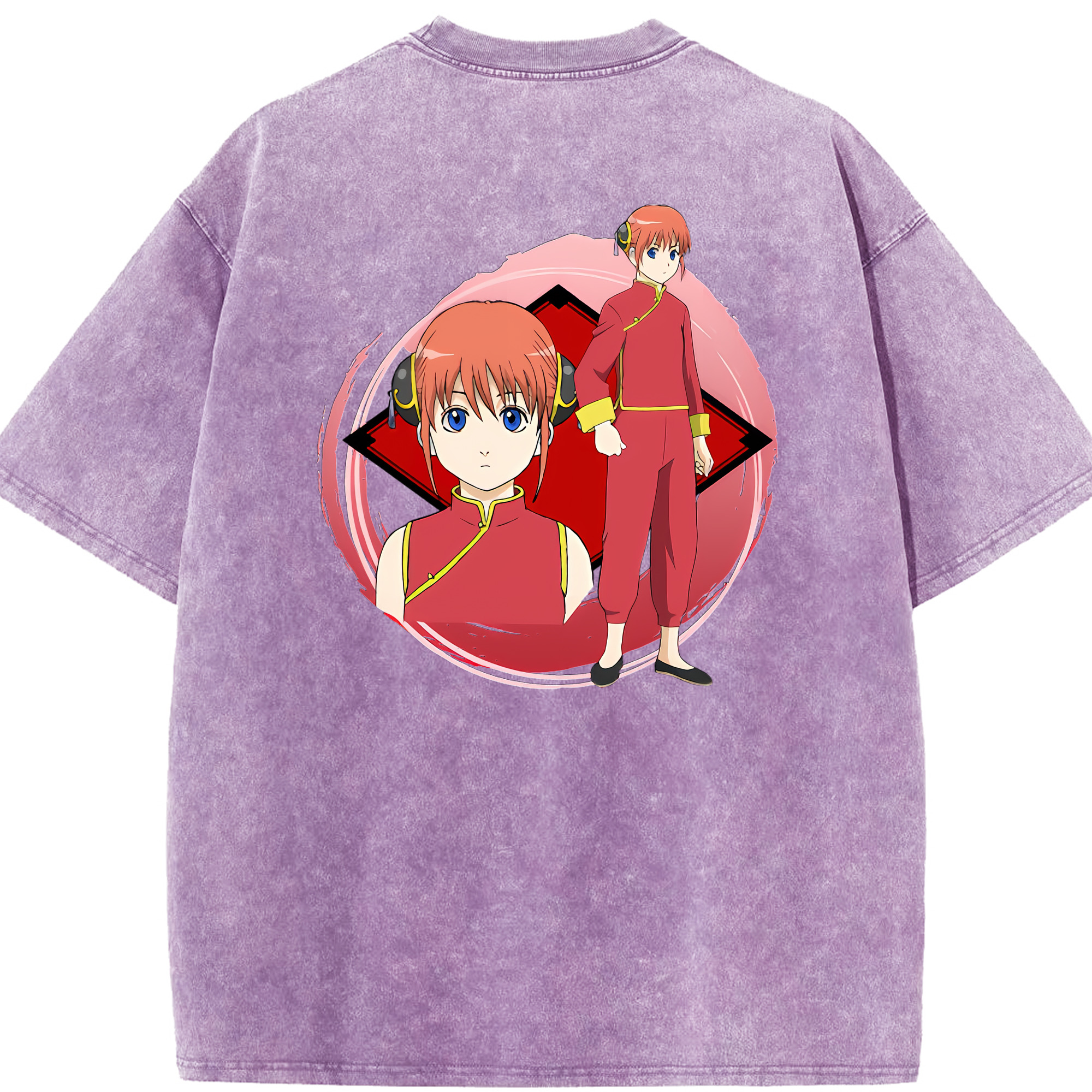 （画像用） ぎんたま 坂田銀時（さかたぎんとき） 神楽 志村新八（しむら しんぱち） GINTAMA Sakata Gintoki Kagura Shimura Shinpachi 綿100% ヴィンテージ風 半袖Tシャツ（背面プリント）