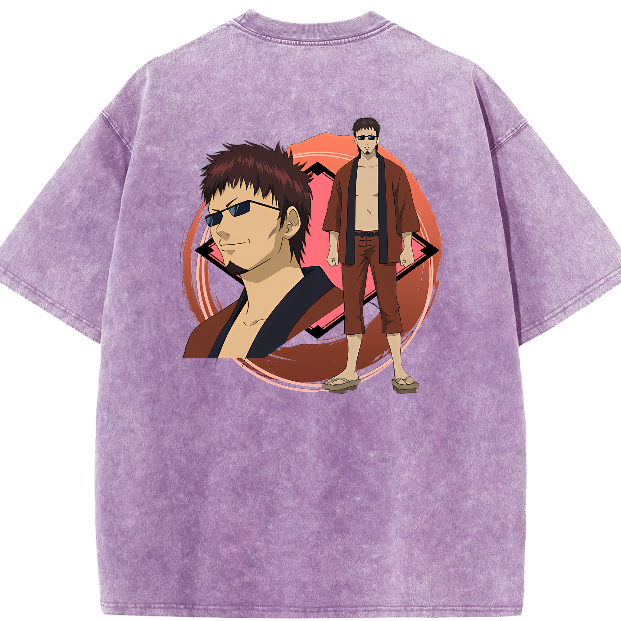 （画像用） ぎんたま 坂田銀時（さかたぎんとき） 神楽 志村新八（しむら しんぱち） GINTAMA Sakata Gintoki Kagura Shimura Shinpachi 綿100% ヴィンテージ風 半袖Tシャツ（背面プリント）