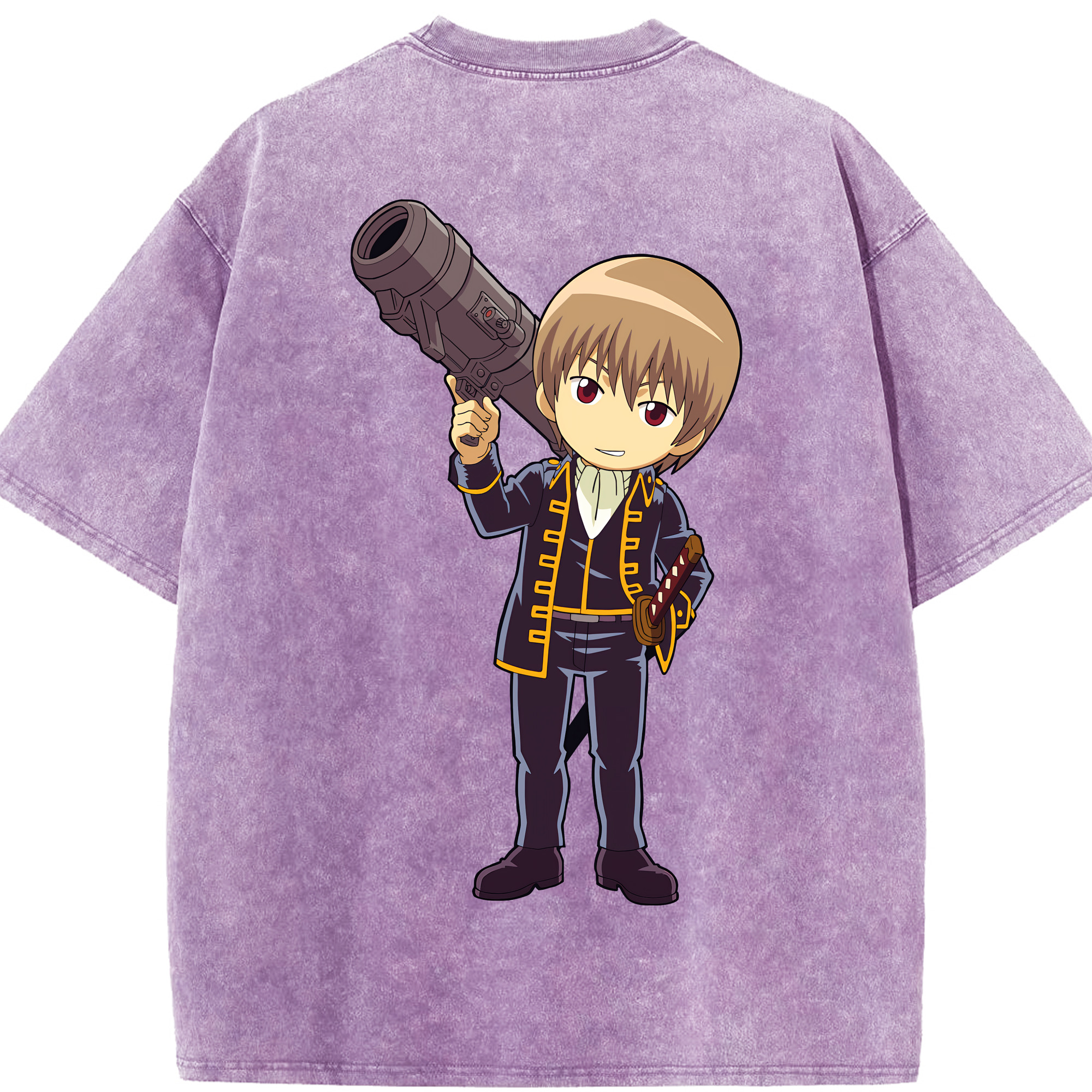 （画像用） ぎんたま 坂田銀時（さかたぎんとき） 神楽 志村新八（しむら しんぱち） GINTAMA Sakata Gintoki Kagura Shimura Shinpachi 綿100% ヴィンテージ風 半袖Tシャツ（背面プリント）