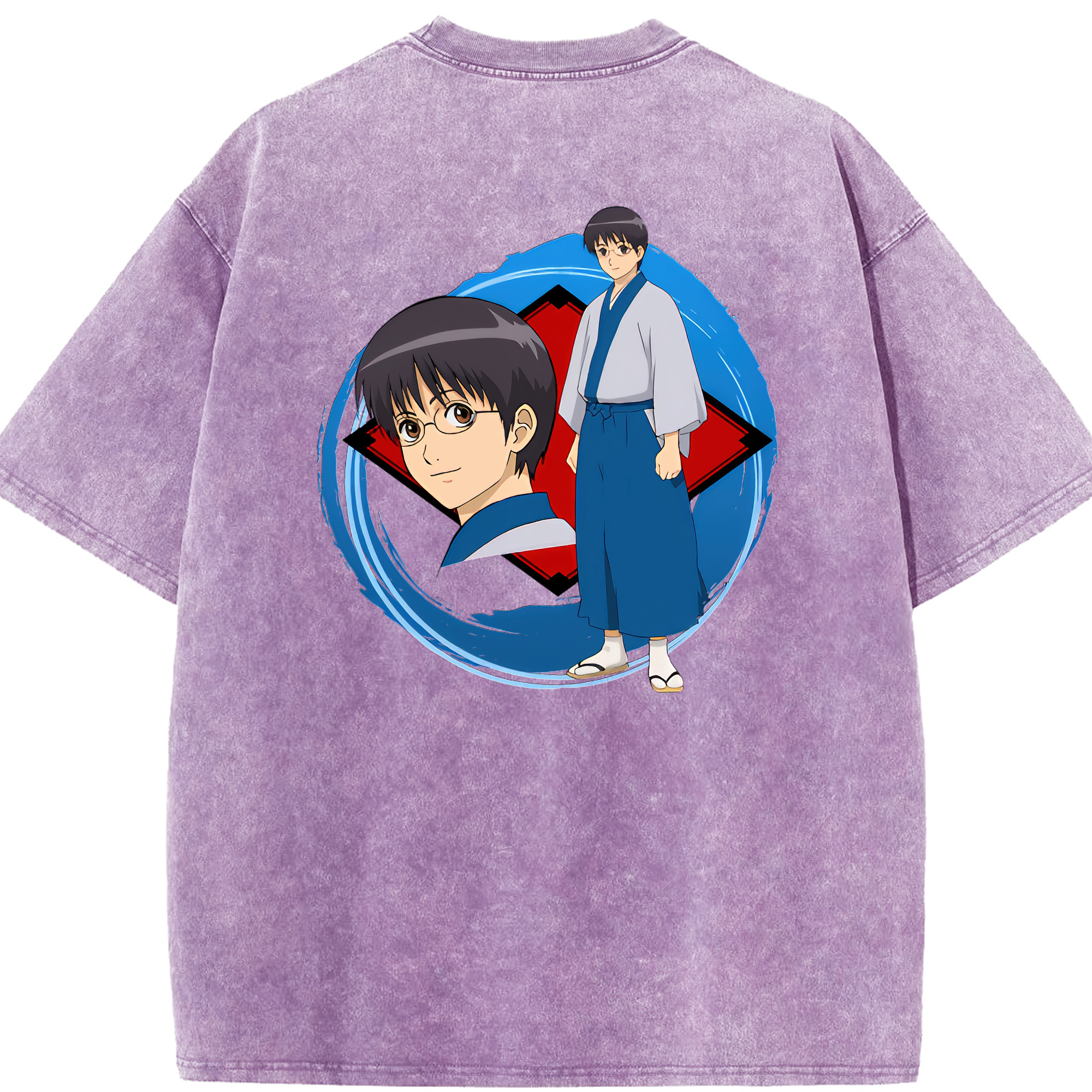 （画像用） ぎんたま 坂田銀時（さかたぎんとき） 神楽 志村新八（しむら しんぱち） GINTAMA Sakata Gintoki Kagura Shimura Shinpachi 綿100% ヴィンテージ風 半袖Tシャツ（背面プリント）