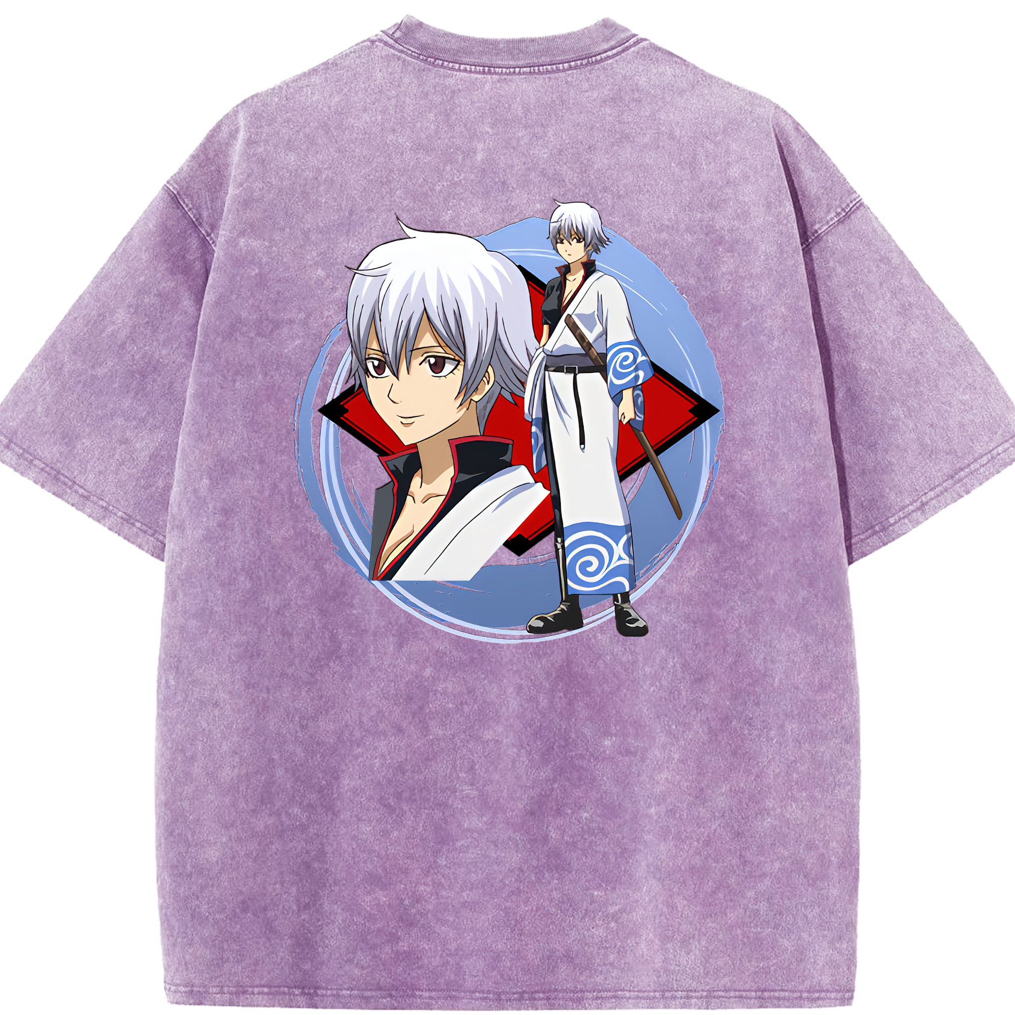 （画像用） ぎんたま 坂田銀時（さかたぎんとき） 神楽 志村新八（しむら しんぱち） GINTAMA Sakata Gintoki Kagura Shimura Shinpachi 綿100% ヴィンテージ風 半袖Tシャツ（背面プリント）