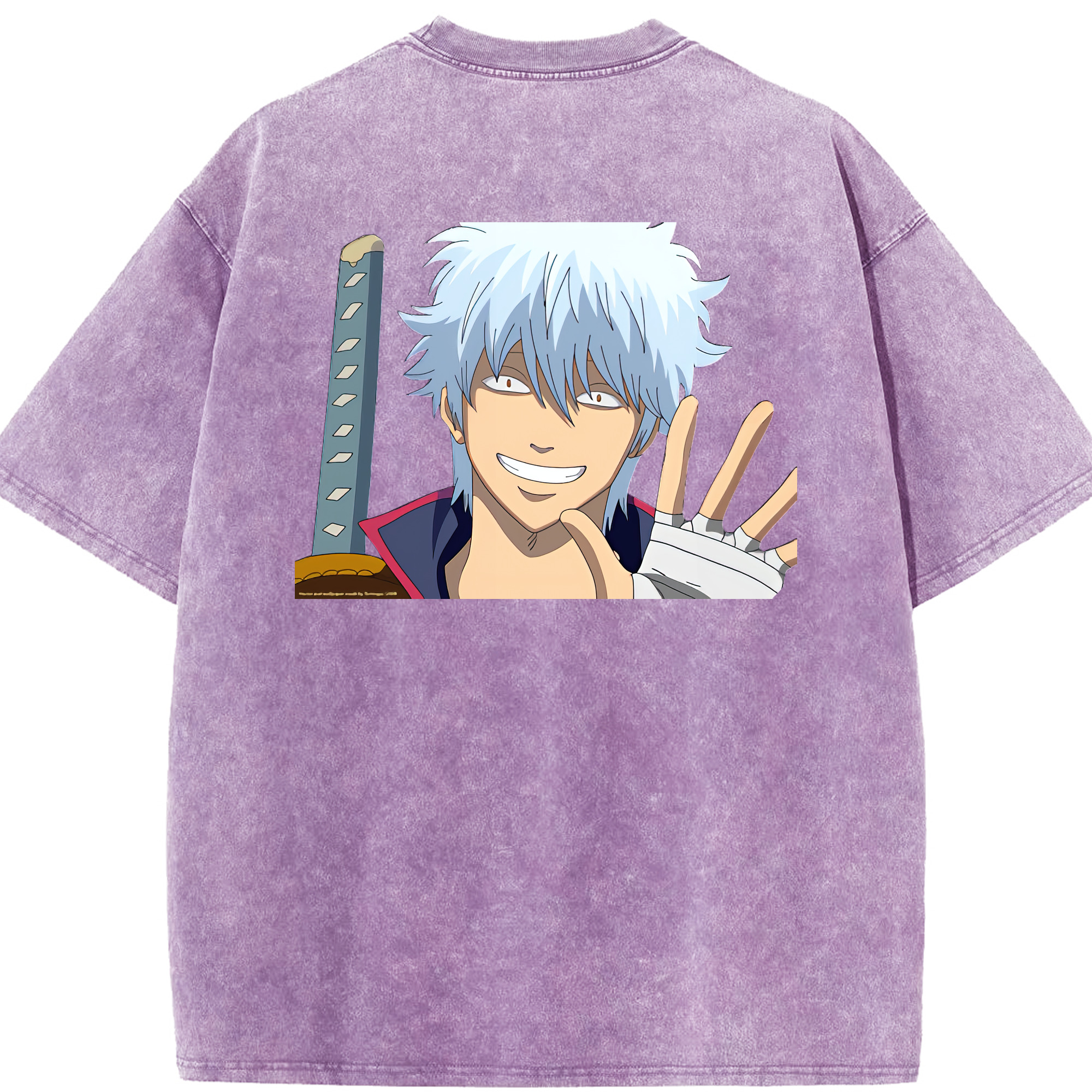 （画像用） ぎんたま 坂田銀時（さかたぎんとき） 神楽 志村新八（しむら しんぱち） GINTAMA Sakata Gintoki Kagura Shimura Shinpachi 綿100% ヴィンテージ風 半袖Tシャツ（背面プリント）