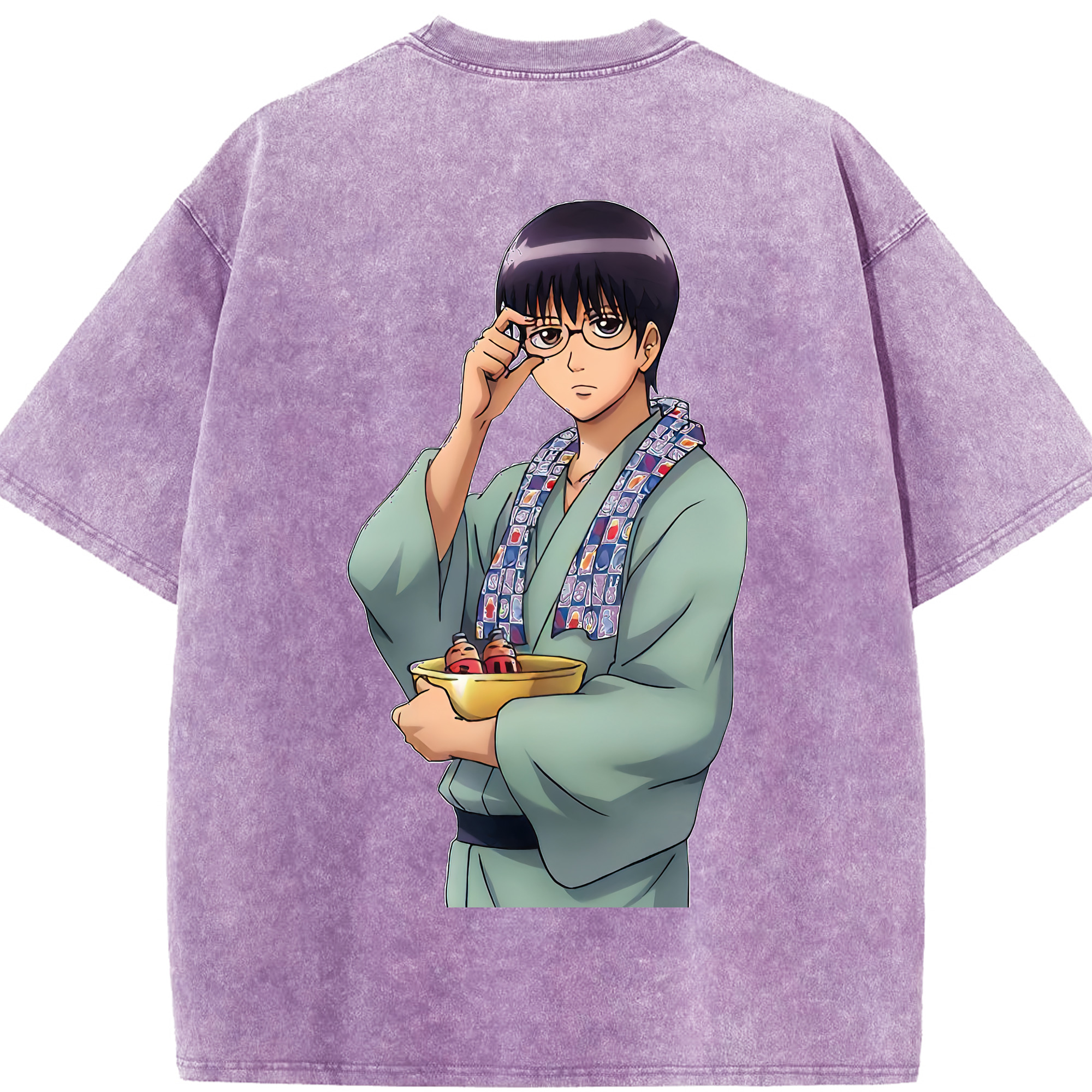 （画像用） ぎんたま 坂田銀時（さかたぎんとき） 神楽 志村新八（しむら しんぱち） GINTAMA Sakata Gintoki Kagura Shimura Shinpachi 綿100% ヴィンテージ風 半袖Tシャツ（背面プリント）