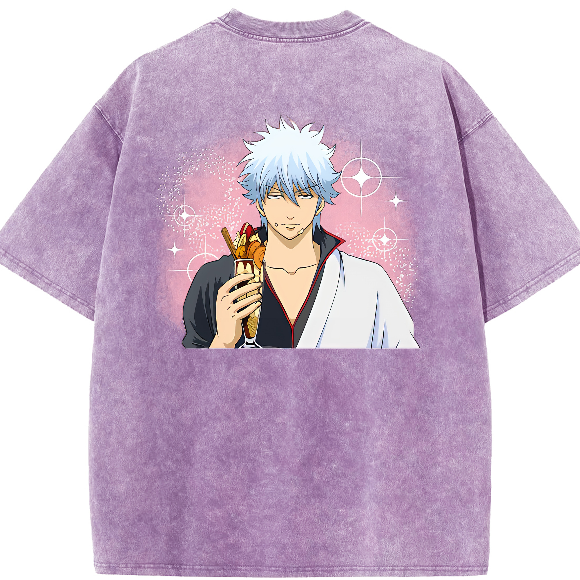 （画像用） ぎんたま 坂田銀時（さかたぎんとき） 神楽 志村新八（しむら しんぱち） GINTAMA Sakata Gintoki Kagura Shimura Shinpachi 綿100% ヴィンテージ風 半袖Tシャツ（背面プリント）