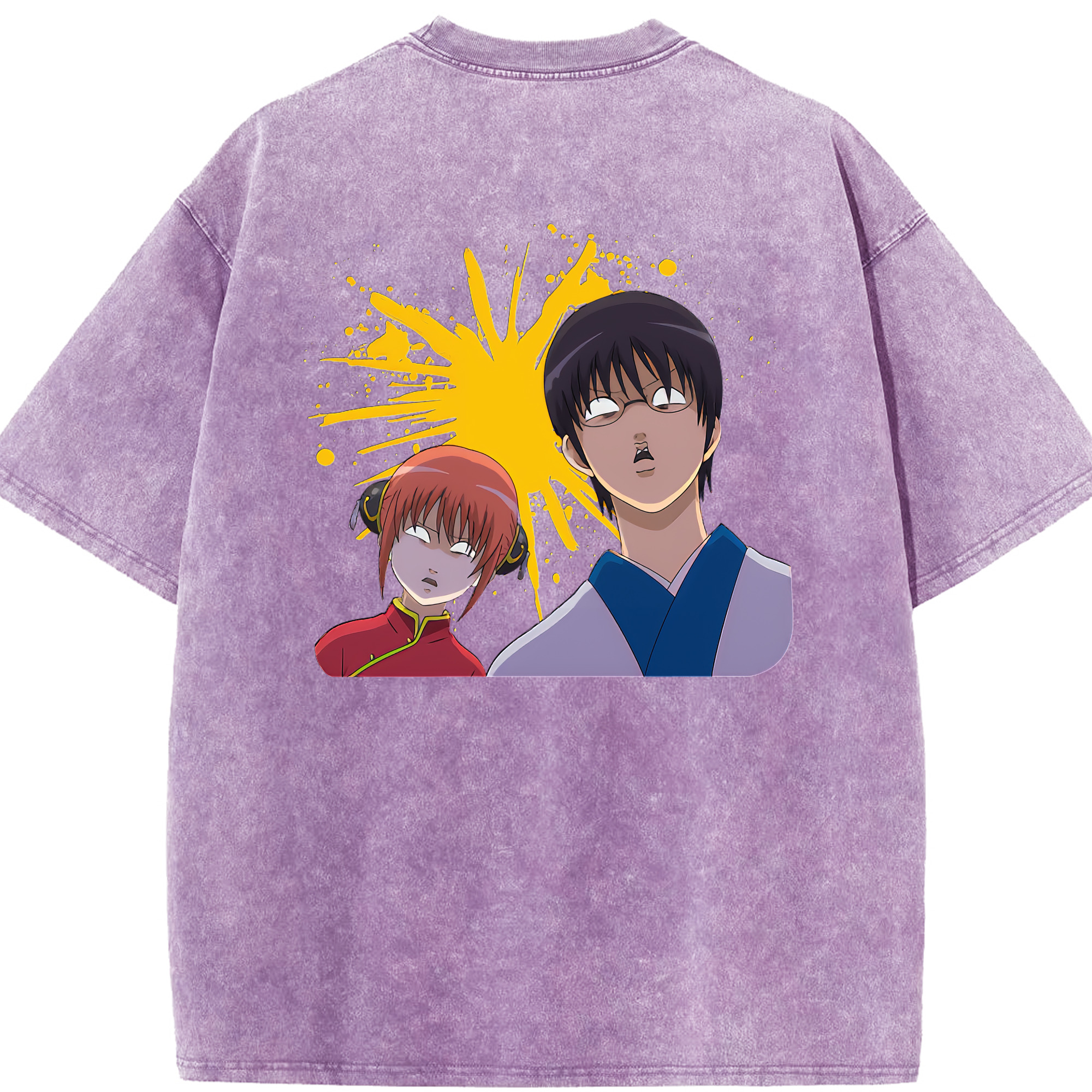 （画像用） ぎんたま 坂田銀時（さかたぎんとき） 神楽 志村新八（しむら しんぱち） GINTAMA Sakata Gintoki Kagura Shimura Shinpachi 綿100% ヴィンテージ風 半袖Tシャツ（背面プリント）