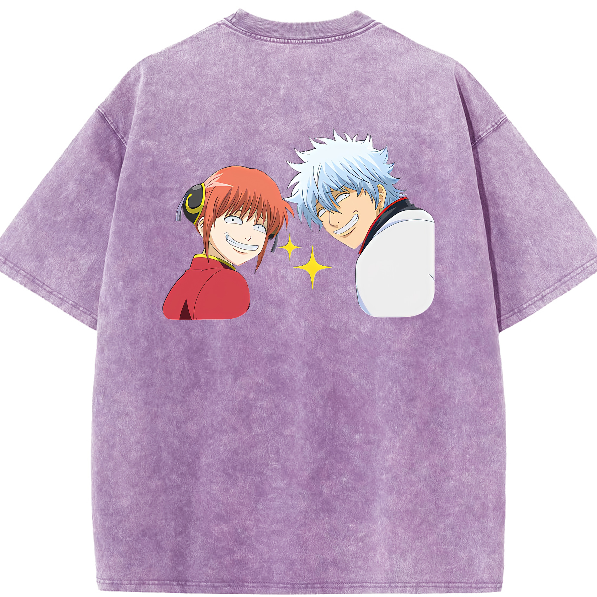 （画像用） ぎんたま 坂田銀時（さかたぎんとき） 神楽 志村新八（しむら しんぱち） GINTAMA Sakata Gintoki Kagura Shimura Shinpachi 綿100% ヴィンテージ風 半袖Tシャツ（背面プリント）
