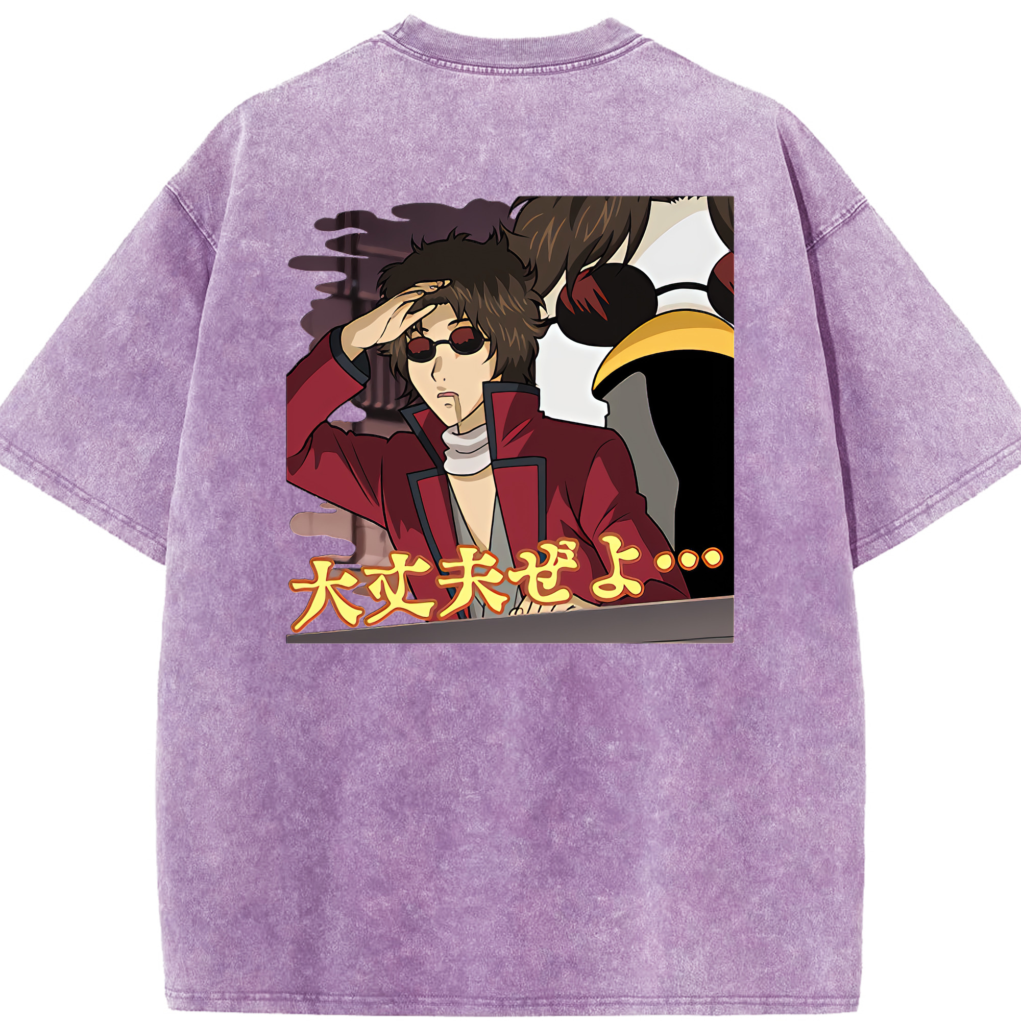 （画像用） ぎんたま 坂田銀時（さかたぎんとき） 神楽 志村新八（しむら しんぱち） GINTAMA Sakata Gintoki Kagura Shimura Shinpachi 綿100% ヴィンテージ風 半袖Tシャツ（背面プリント）