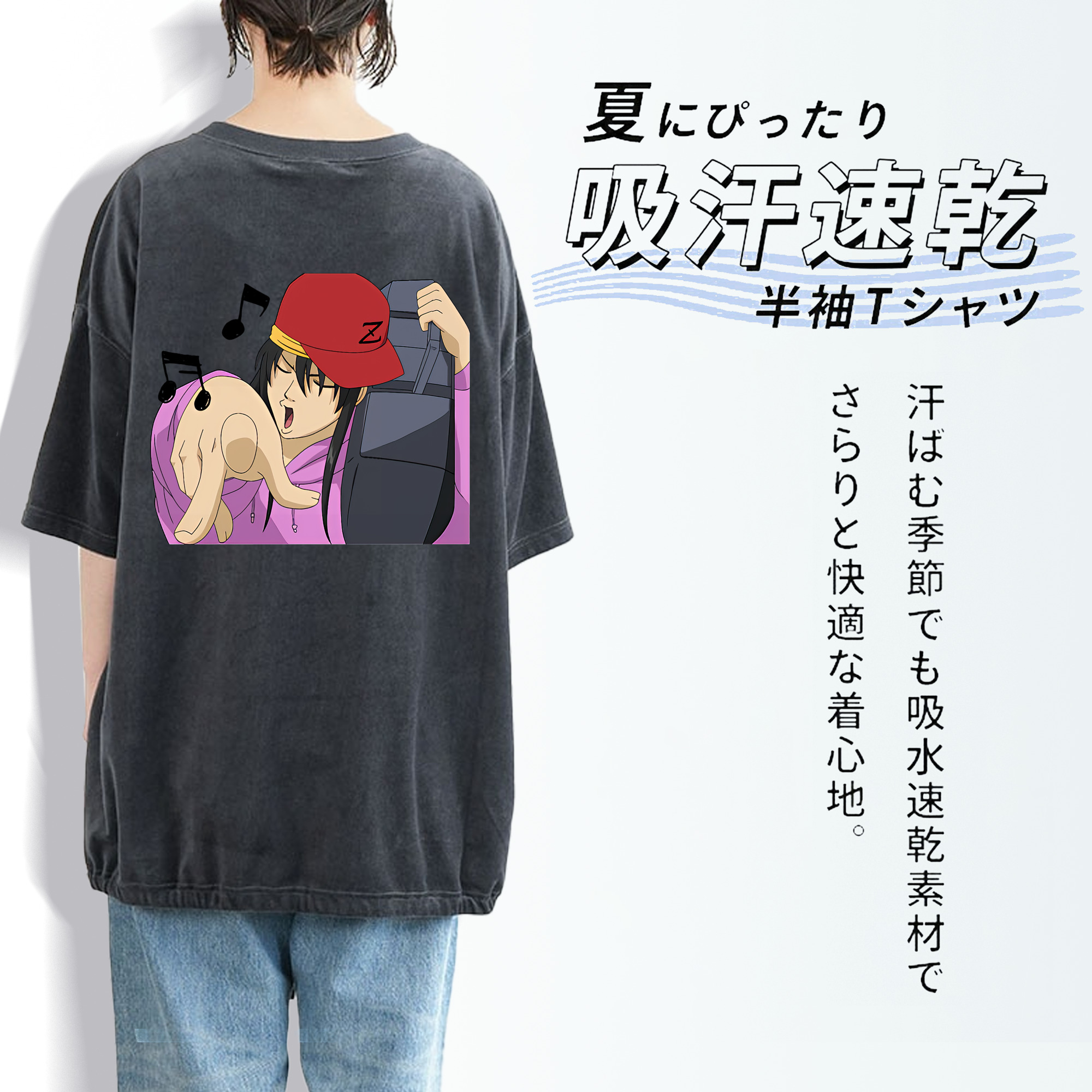 ぎんたま 坂田銀時（さかたぎんとき） 神楽 志村新八（しむら しんぱち） GINTAMA Sakata Gintoki Kagura Shimura Shinpachi 綿100% ヴィンテージ風 半袖Tシャツ（背面プリント）