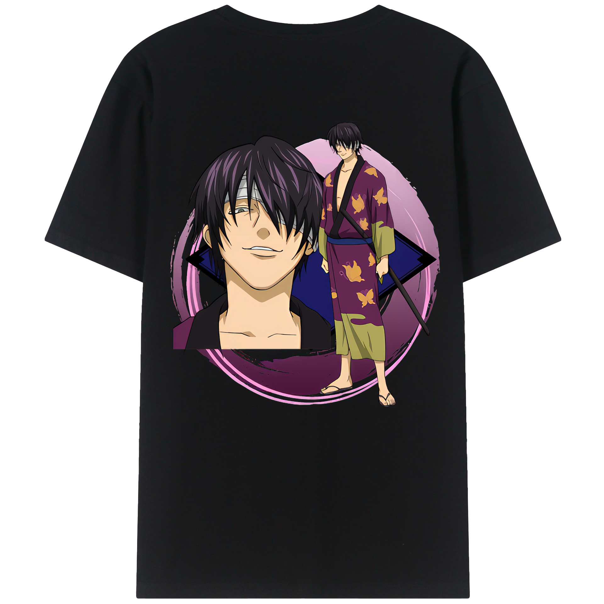 （画像用） ぎんたま 坂田銀時（さかたぎんとき） 神楽 志村新八（しむら しんぱち） GINTAMA Sakata Gintoki Kagura Shimura Shinpachi 綿100％ メンズ半袖Tシャツ（バックプリント） 通気性