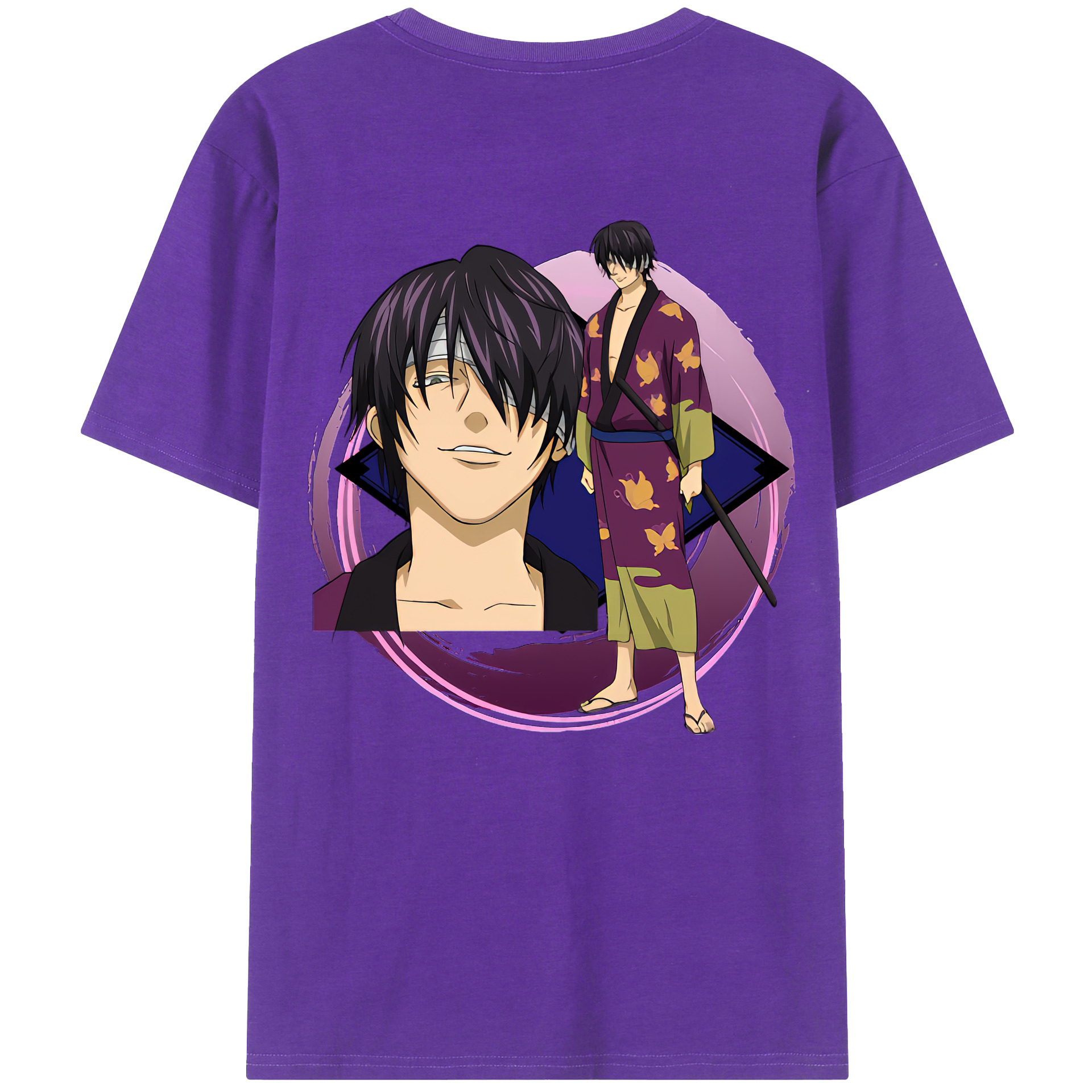 （画像用） ぎんたま 坂田銀時（さかたぎんとき） 神楽 志村新八（しむら しんぱち） GINTAMA Sakata Gintoki Kagura Shimura Shinpachi 綿100％ メンズ半袖Tシャツ（バックプリント） 通気性