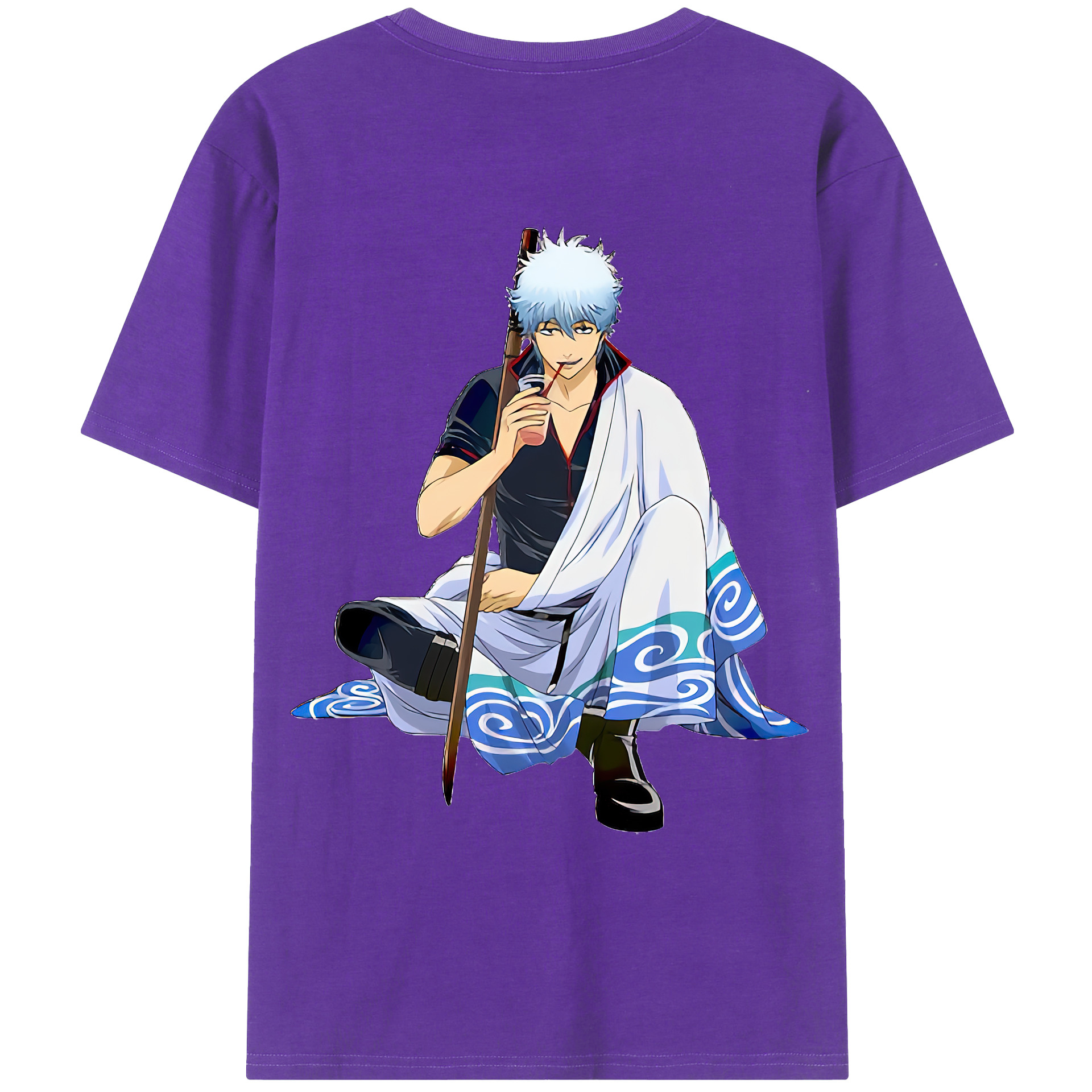 （画像用） ぎんたま 坂田銀時（さかたぎんとき） 神楽 志村新八（しむら しんぱち） GINTAMA Sakata Gintoki Kagura Shimura Shinpachi 綿100％ メンズ半袖Tシャツ（バックプリント） 通気性
