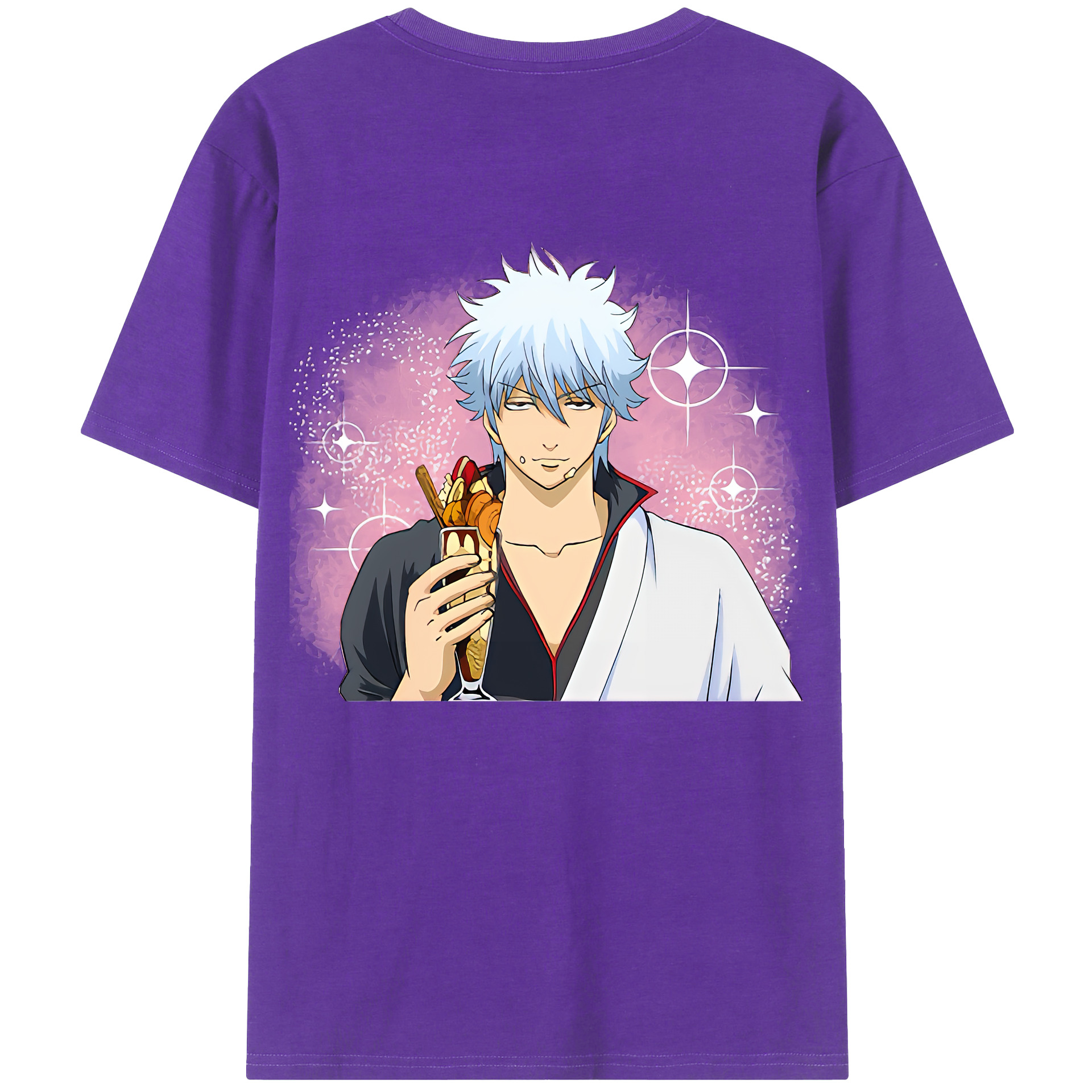 （画像用） ぎんたま 坂田銀時（さかたぎんとき） 神楽 志村新八（しむら しんぱち） GINTAMA Sakata Gintoki Kagura Shimura Shinpachi 綿100％ メンズ半袖Tシャツ（バックプリント） 通気性