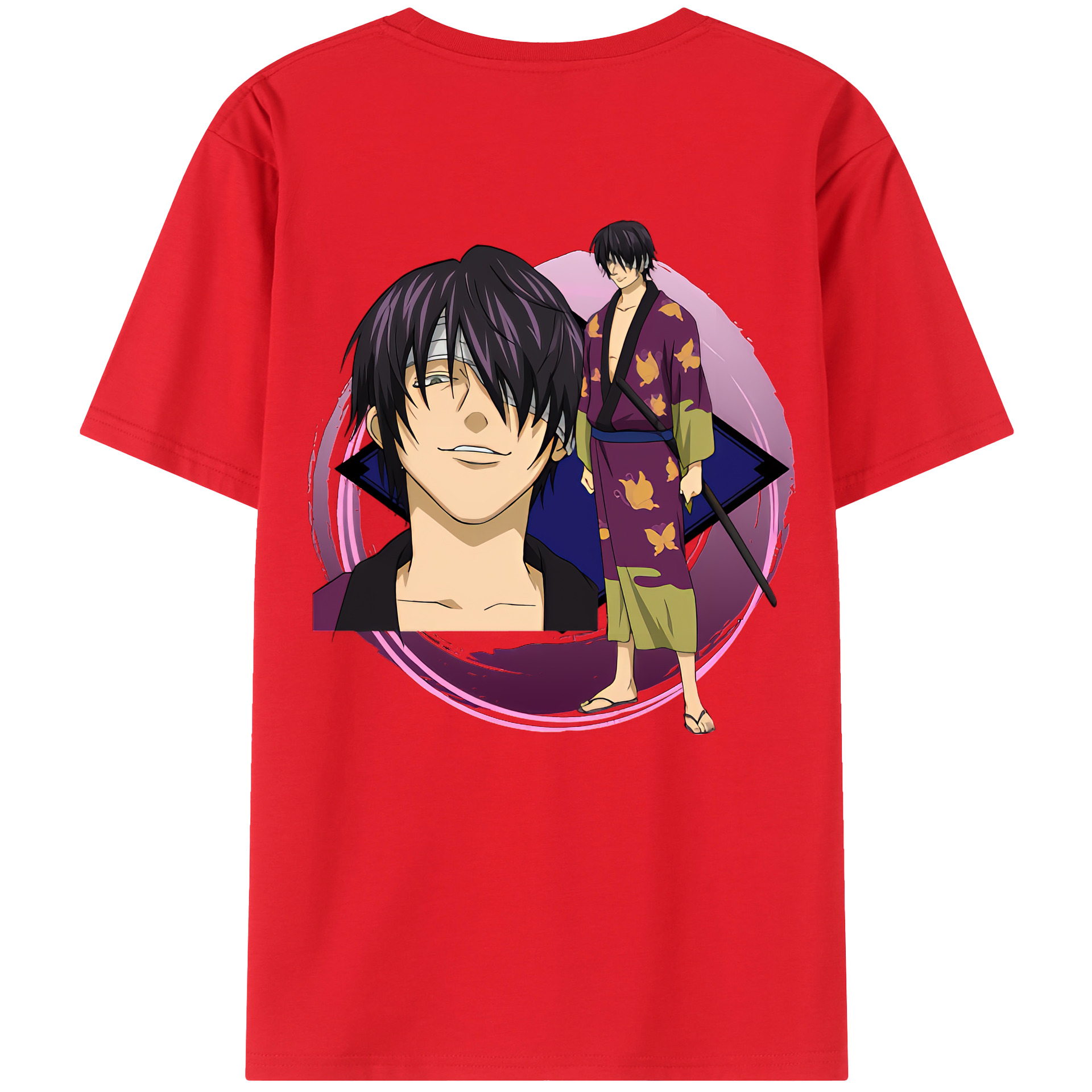 （画像用） ぎんたま 坂田銀時（さかたぎんとき） 神楽 志村新八（しむら しんぱち） GINTAMA Sakata Gintoki Kagura Shimura Shinpachi 綿100％ メンズ半袖Tシャツ（バックプリント） 通気性