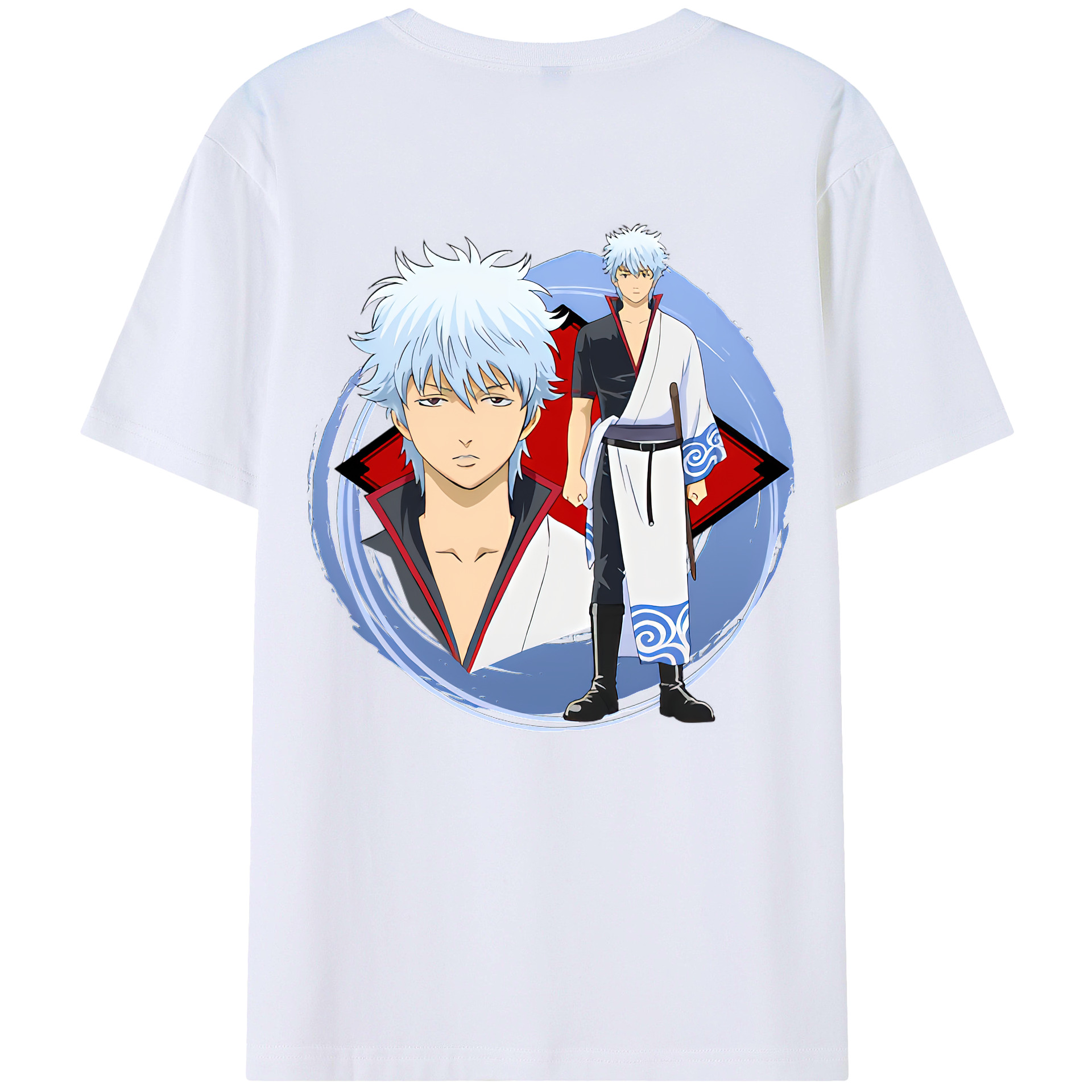 （画像用） ぎんたま 坂田銀時（さかたぎんとき） 神楽 志村新八（しむら しんぱち） GINTAMA Sakata Gintoki Kagura Shimura Shinpachi 綿100％ メンズ半袖Tシャツ（バックプリント） 通気性
