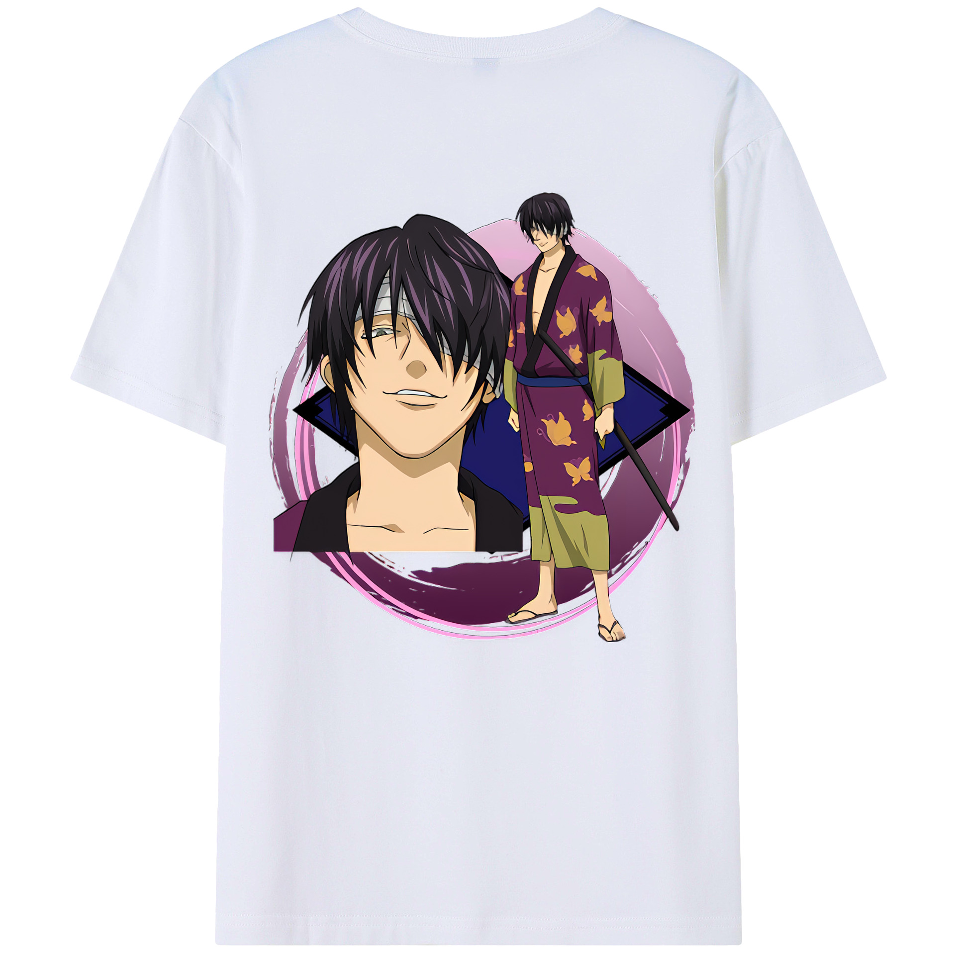 （画像用） ぎんたま 坂田銀時（さかたぎんとき） 神楽 志村新八（しむら しんぱち） GINTAMA Sakata Gintoki Kagura Shimura Shinpachi 綿100％ メンズ半袖Tシャツ（バックプリント） 通気性