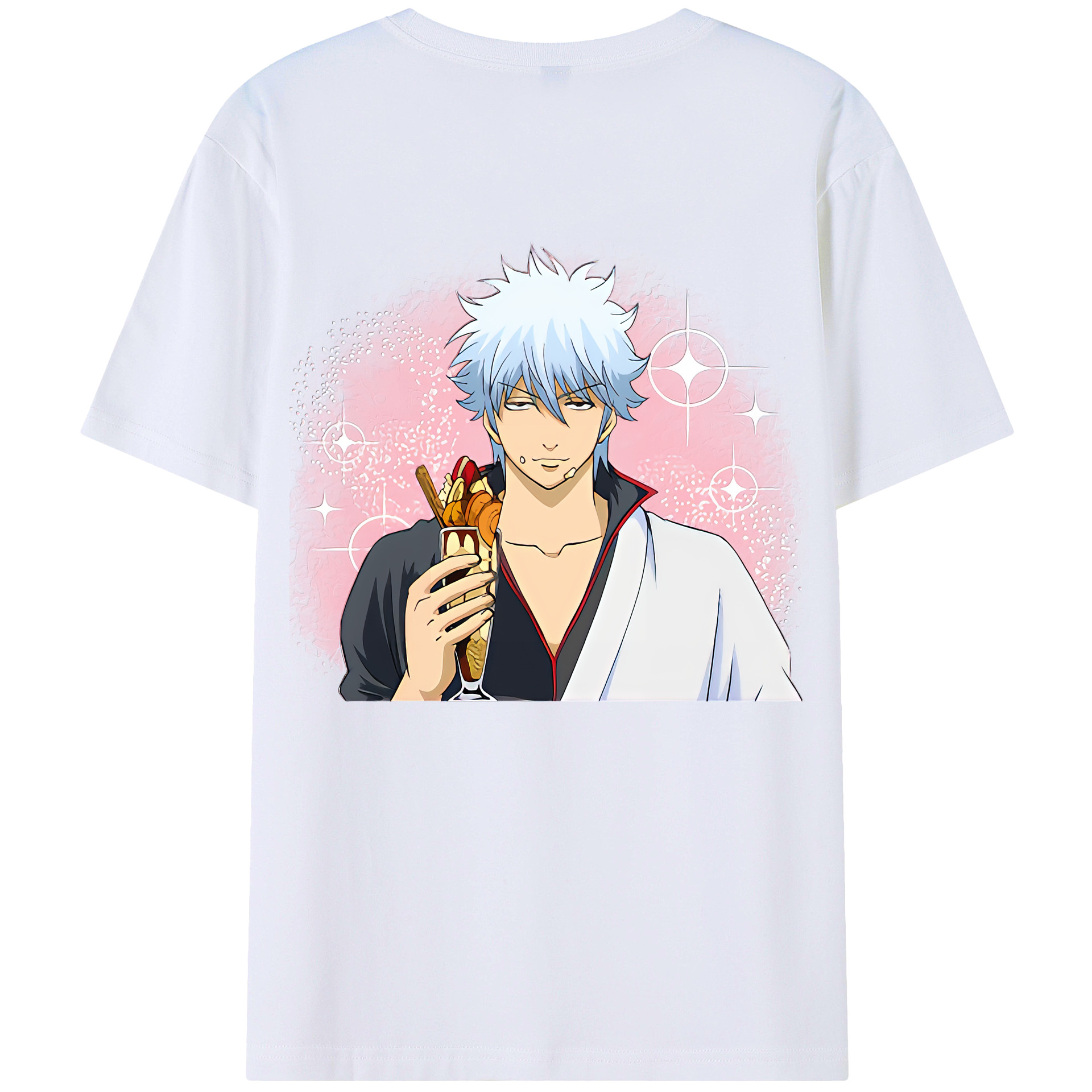 （画像用） ぎんたま 坂田銀時（さかたぎんとき） 神楽 志村新八（しむら しんぱち） GINTAMA Sakata Gintoki Kagura Shimura Shinpachi 綿100％ メンズ半袖Tシャツ（バックプリント） 通気性