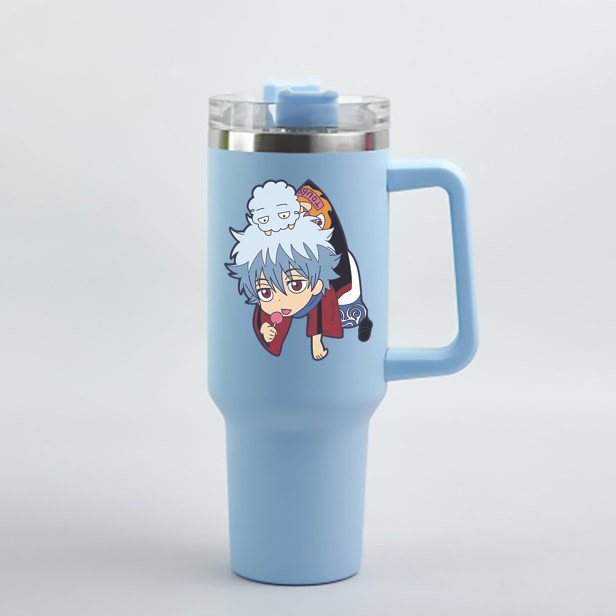 （画像用） ぎんたま 坂田銀時（さかたぎんとき） 神楽 志村新八（しむら しんぱち） GINTAMA Sakata Gintoki Kagura Shimura Shinpachi 1200mL車用タンブラー - クリスタルステッカー（プラスチックストロー付き）