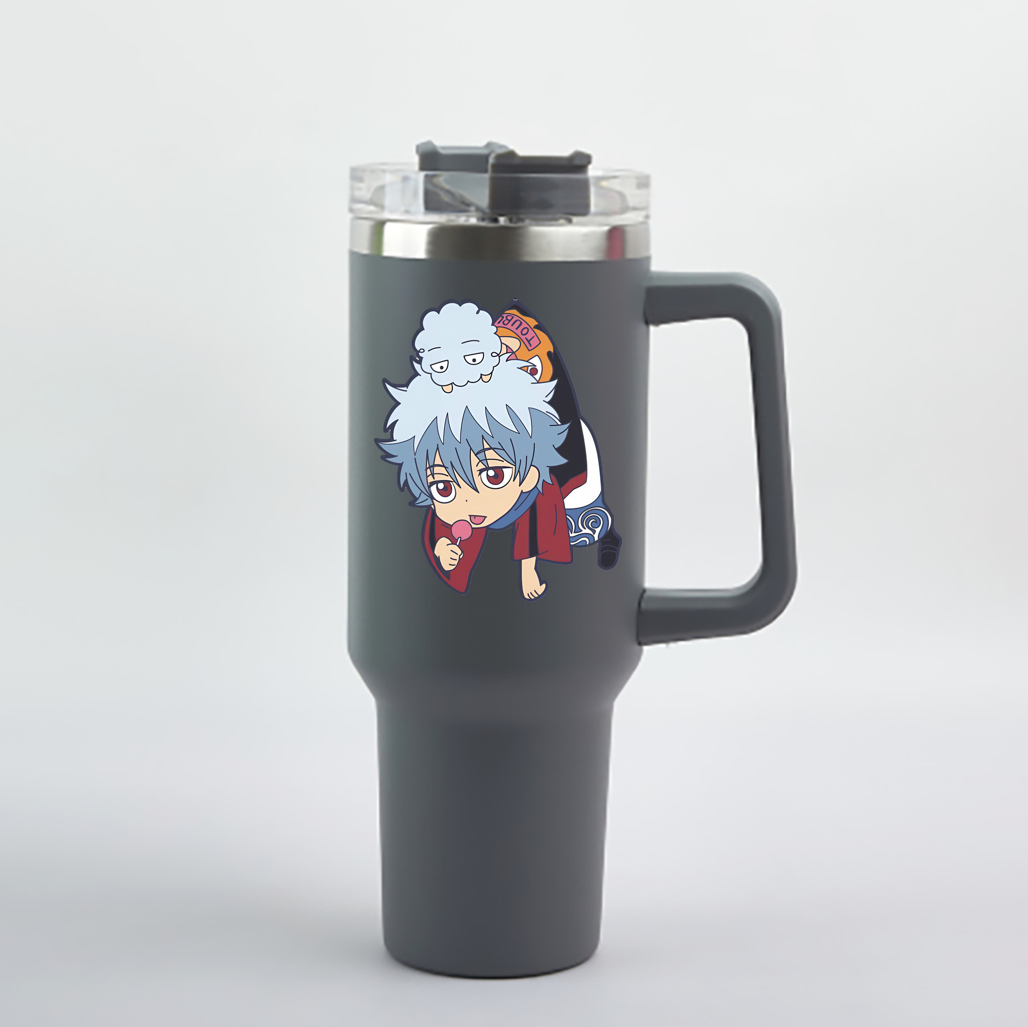 （画像用） ぎんたま 坂田銀時（さかたぎんとき） 神楽 志村新八（しむら しんぱち） GINTAMA Sakata Gintoki Kagura Shimura Shinpachi 1200mL車用タンブラー - クリスタルステッカー（プラスチックストロー付き）