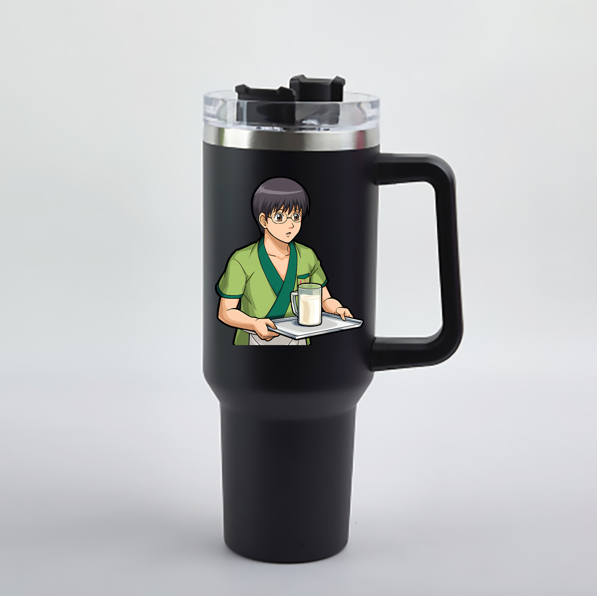 （画像用） ぎんたま 坂田銀時（さかたぎんとき） 神楽 志村新八（しむら しんぱち） GINTAMA Sakata Gintoki Kagura Shimura Shinpachi 1200mL車用タンブラー - クリスタルステッカー（プラスチックストロー付き）