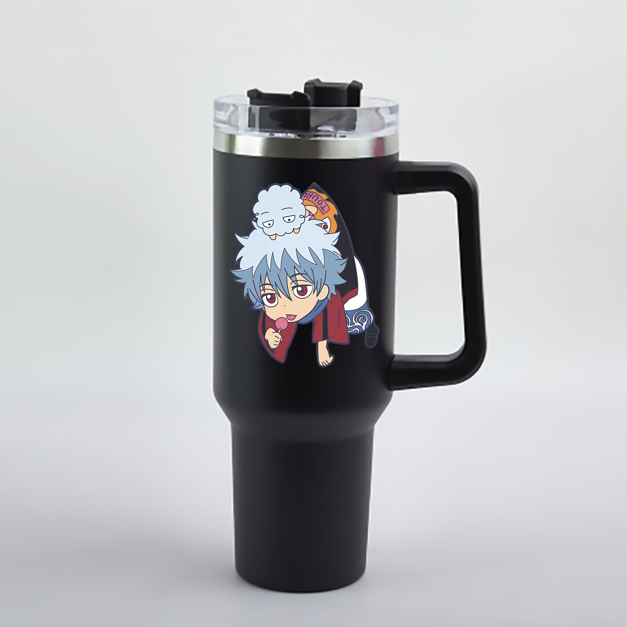 （画像用） ぎんたま 坂田銀時（さかたぎんとき） 神楽 志村新八（しむら しんぱち） GINTAMA Sakata Gintoki Kagura Shimura Shinpachi 1200mL車用タンブラー - クリスタルステッカー（プラスチックストロー付き）