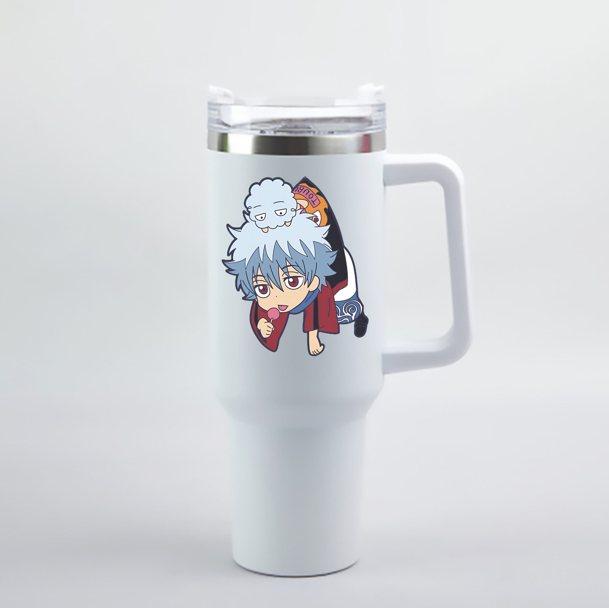 （画像用） ぎんたま 坂田銀時（さかたぎんとき） 神楽 志村新八（しむら しんぱち） GINTAMA Sakata Gintoki Kagura Shimura Shinpachi 1200mL車用タンブラー - クリスタルステッカー（プラスチックストロー付き）